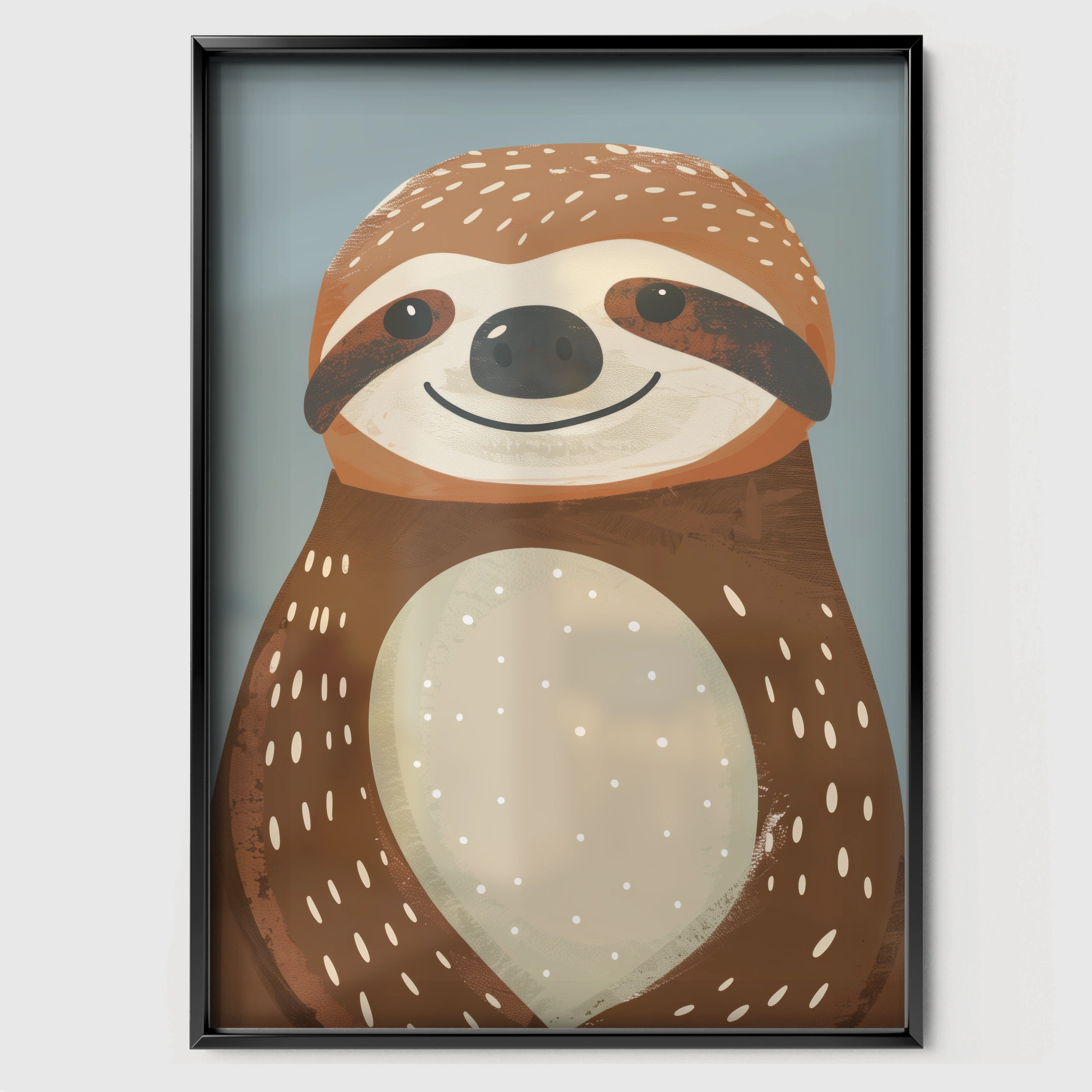Happy Sloth Nursery Print - black framed nursery wall art print