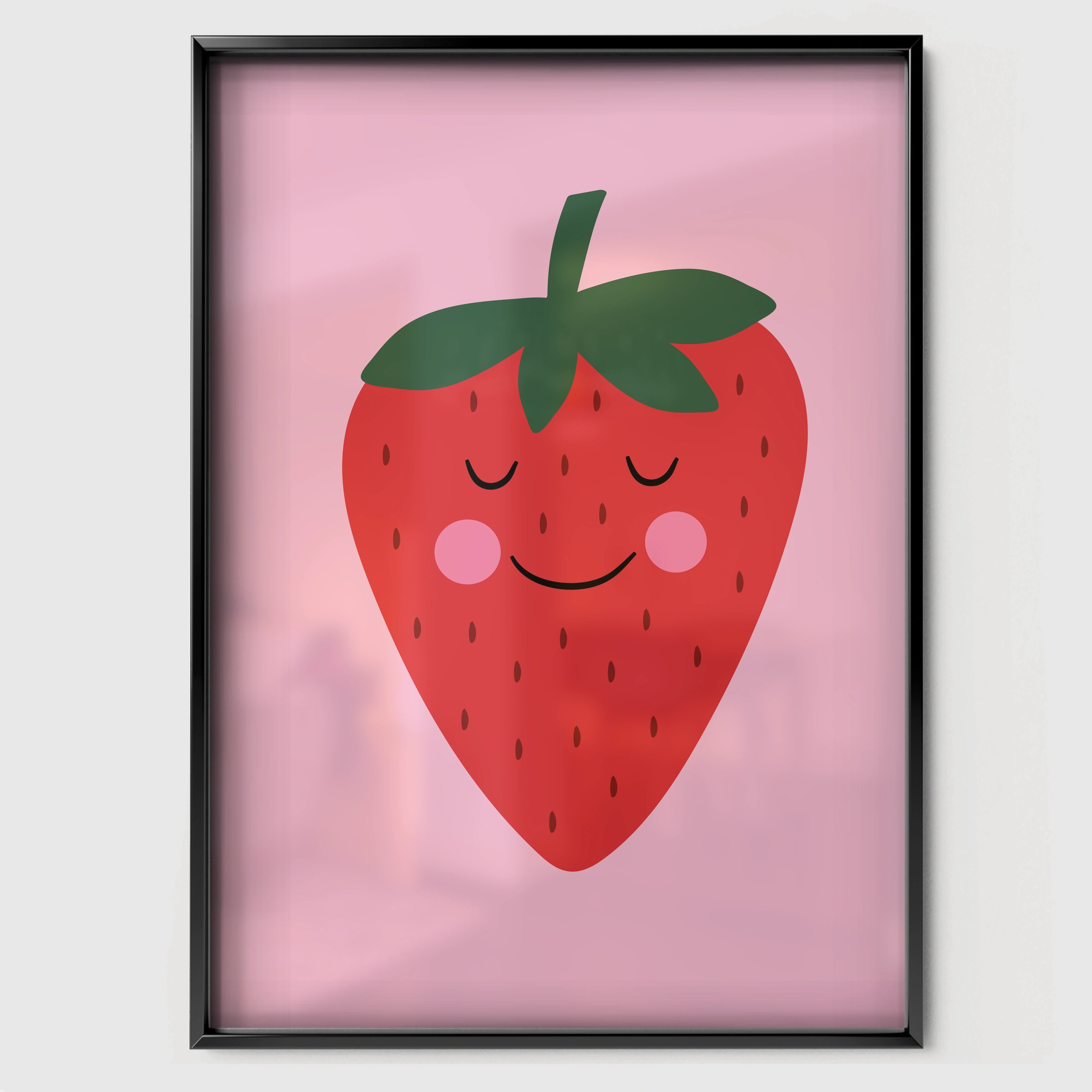 Happy Strawberry Nursery Print - black framed nursery wall art print