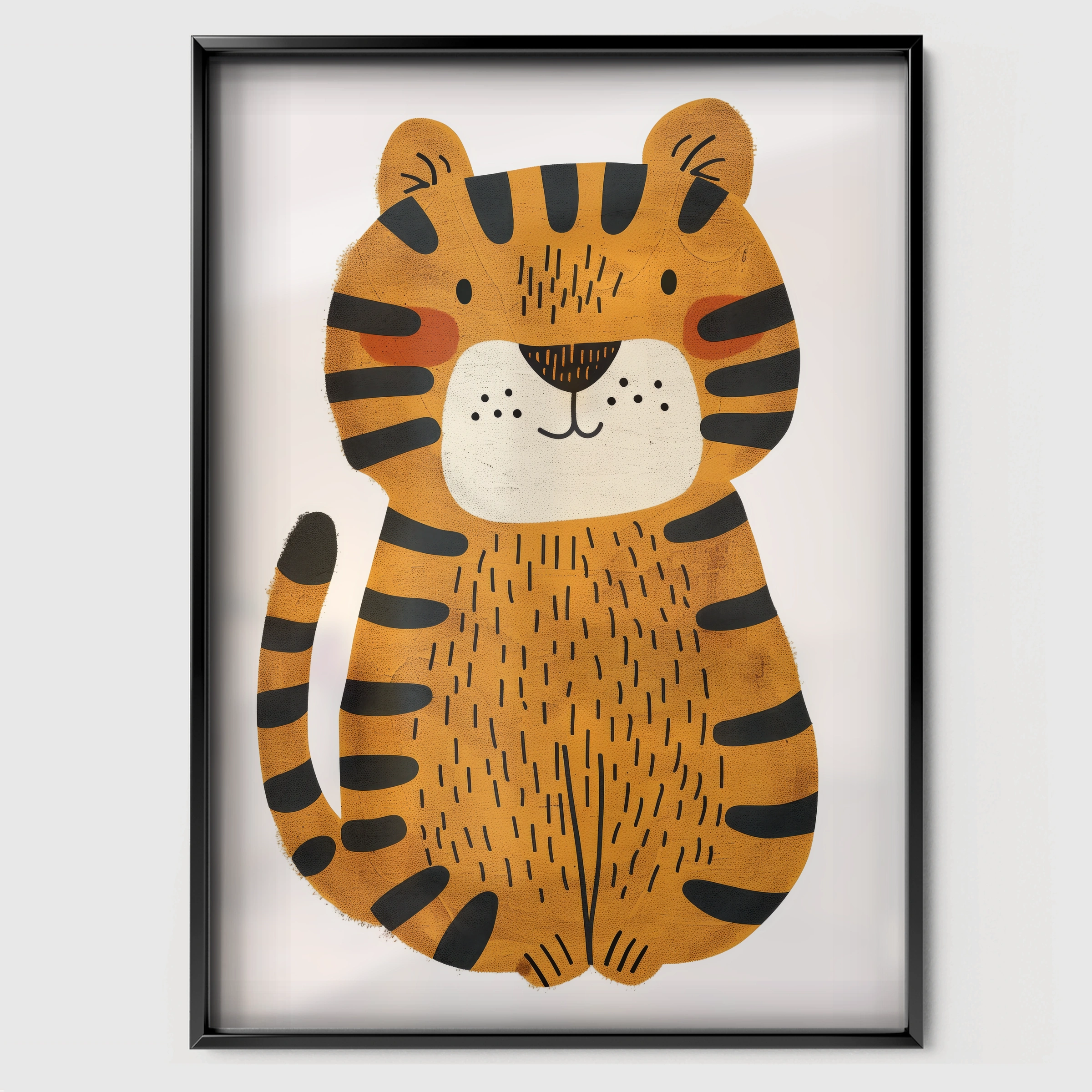 Happy Tiger Nursery Print - black framed nursery wall art print