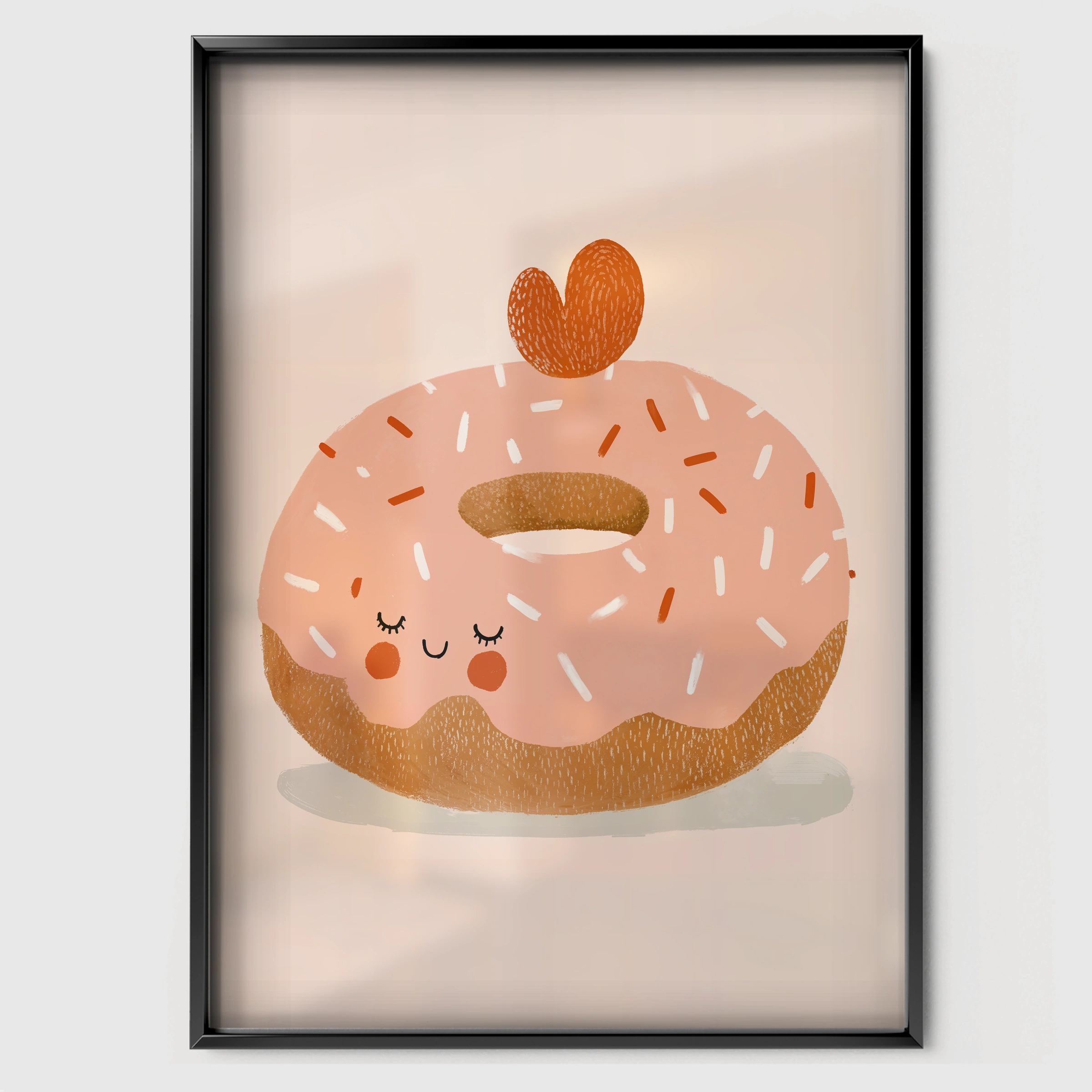 Heart Donut Nursery Print - black framed nursery wall art print