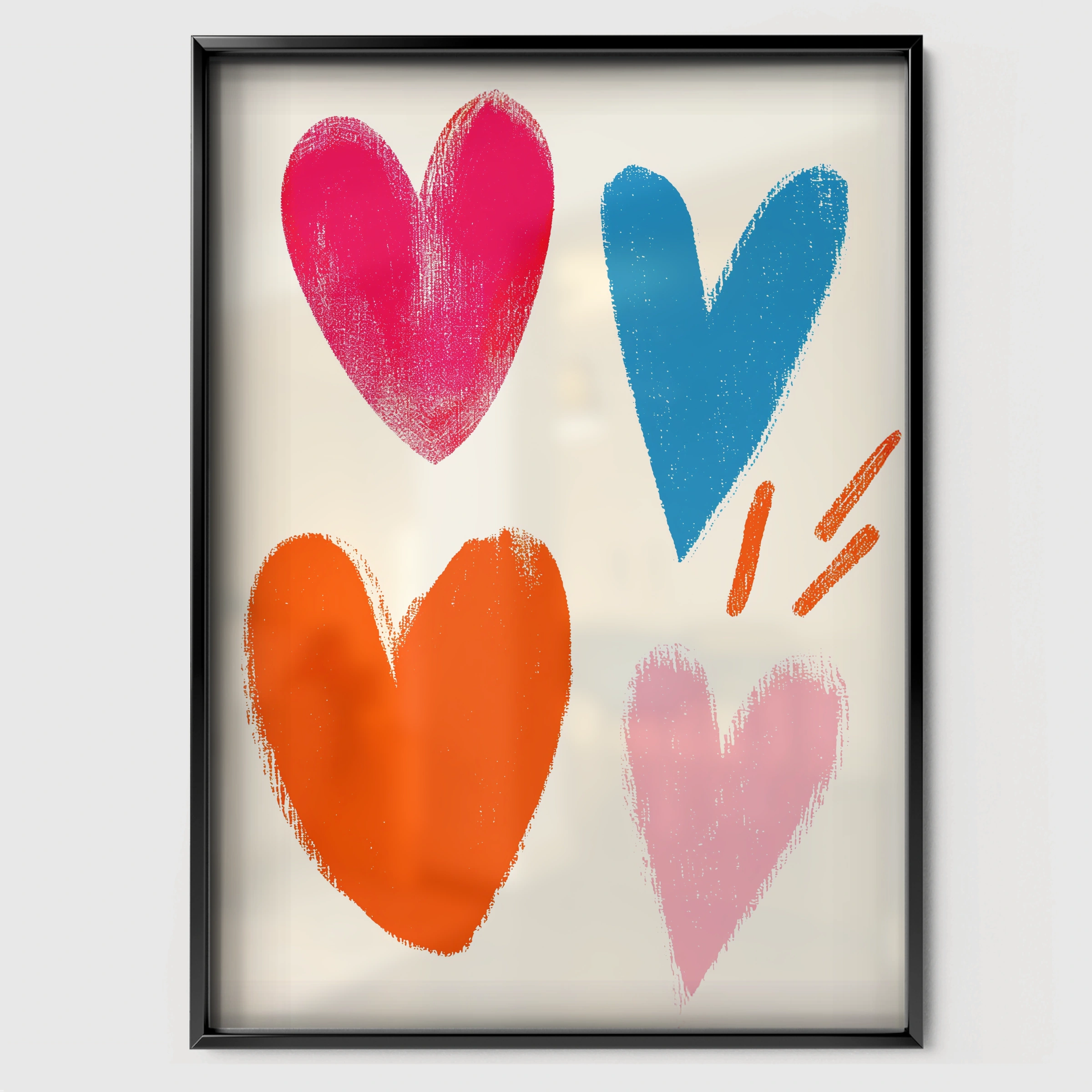 Hearts Nursery Print - black framed nursery wall art print