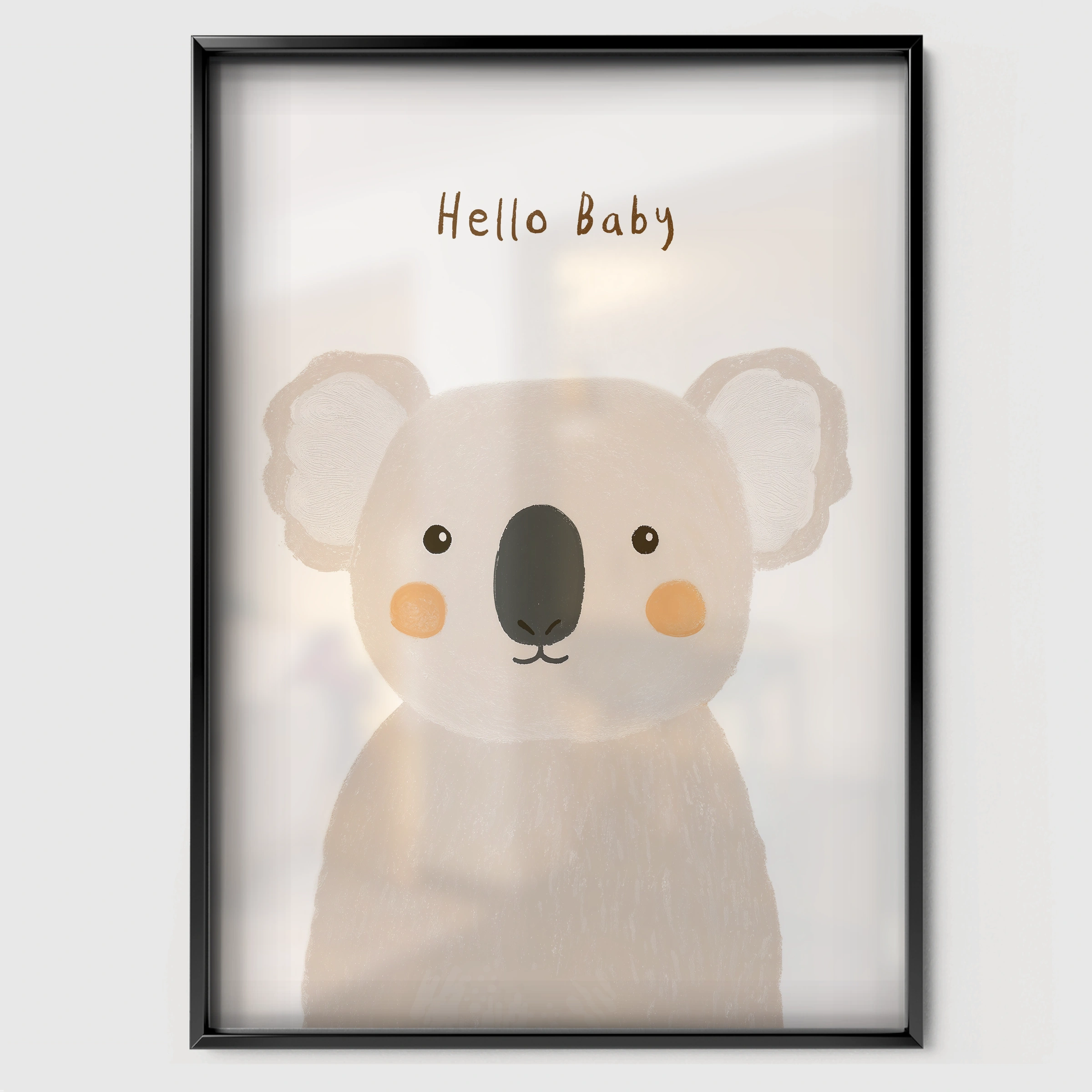 Hello Baby Koala Nursery Print - black framed nursery wall art print