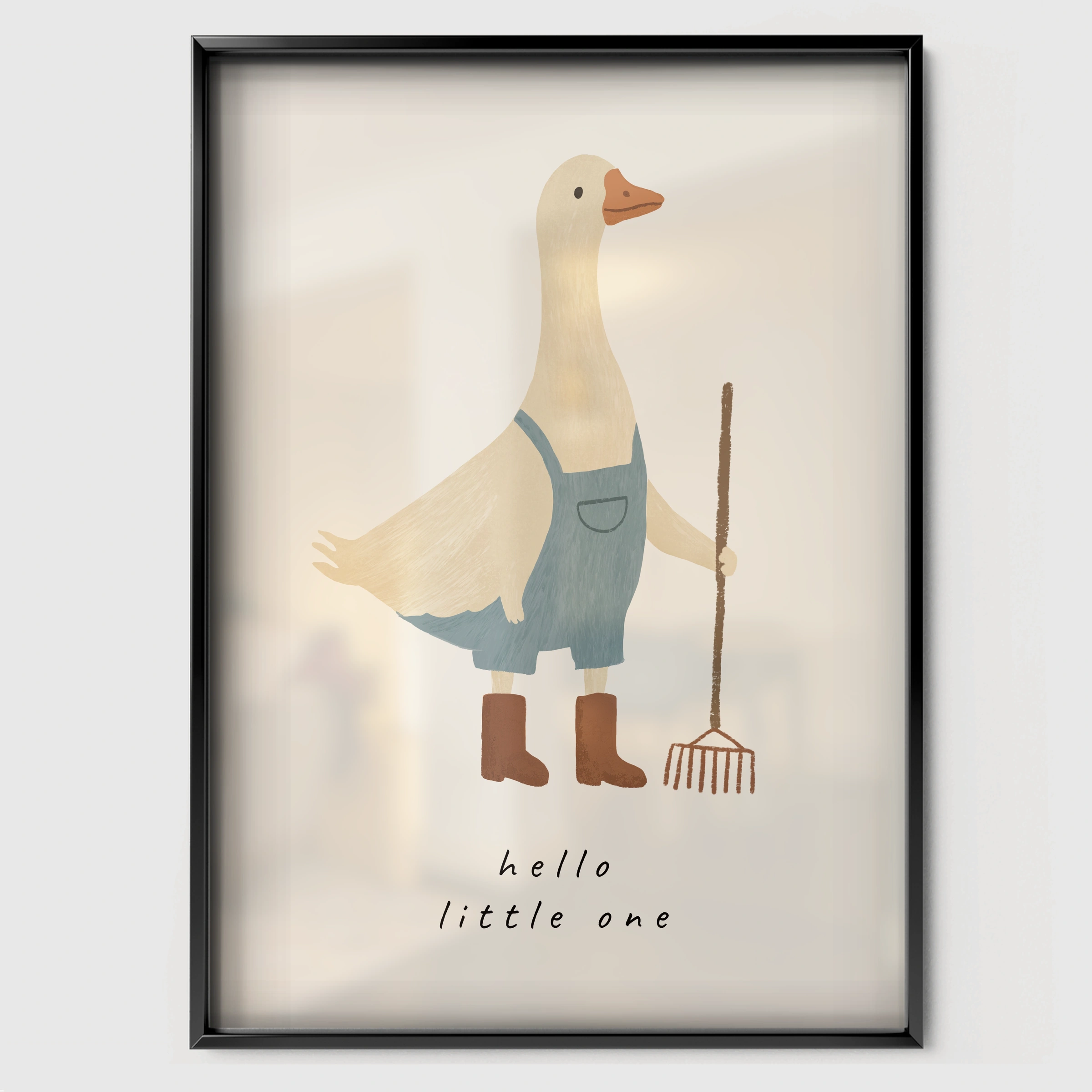 Hello Little One Goose Nursery Print - black framed nursery wall art print