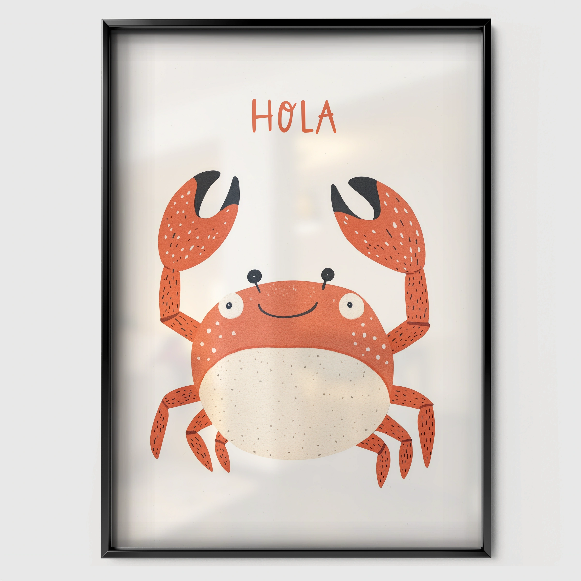 Hola Crab Nursery Print - black framed nursery wall art print