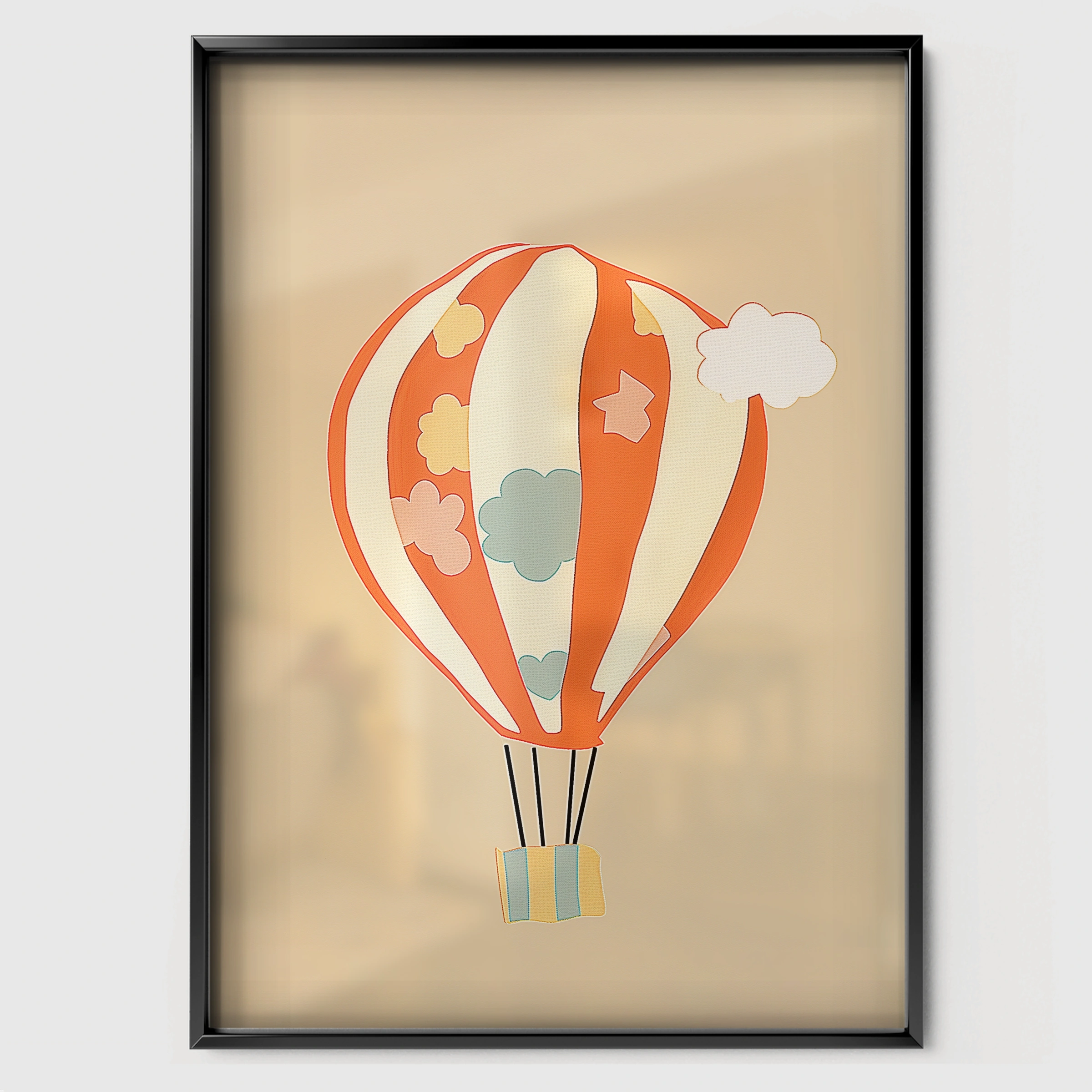 Hot Air Balloon Nursery Print - black framed nursery wall art print