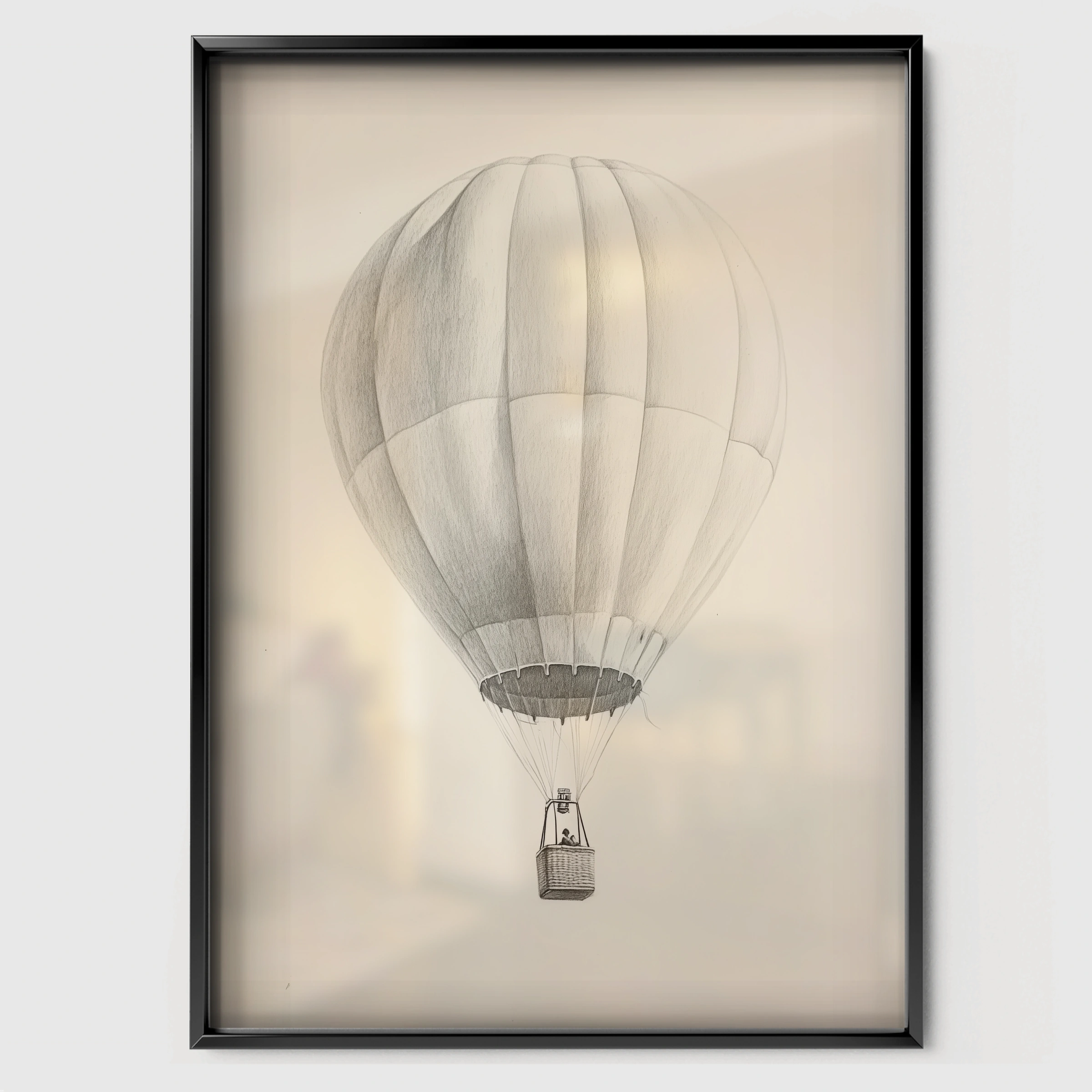 Hot Air Balloon Sketch Nursery Print - black framed nursery wall art print