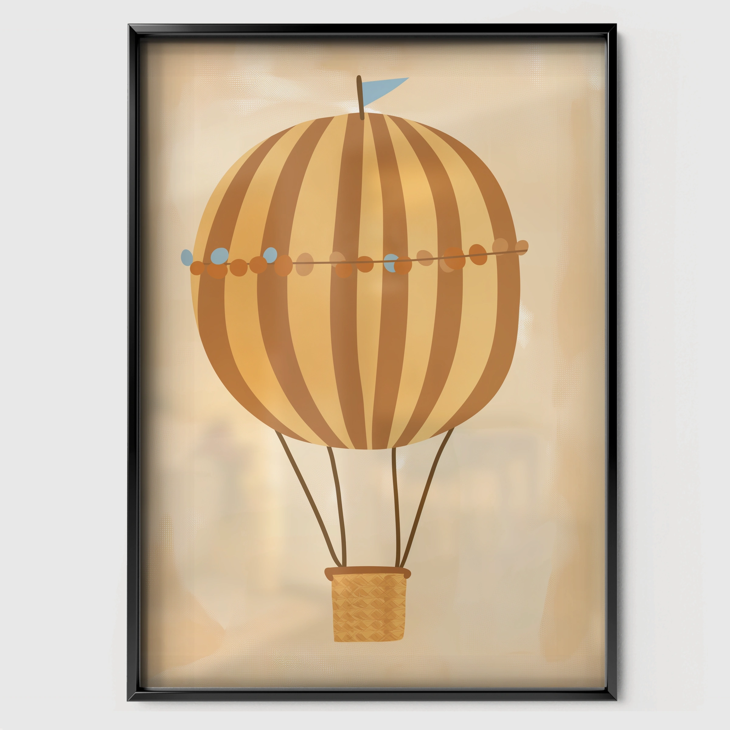 Hot Air Balloon Two Nursery Print - black framed nursery wall art print