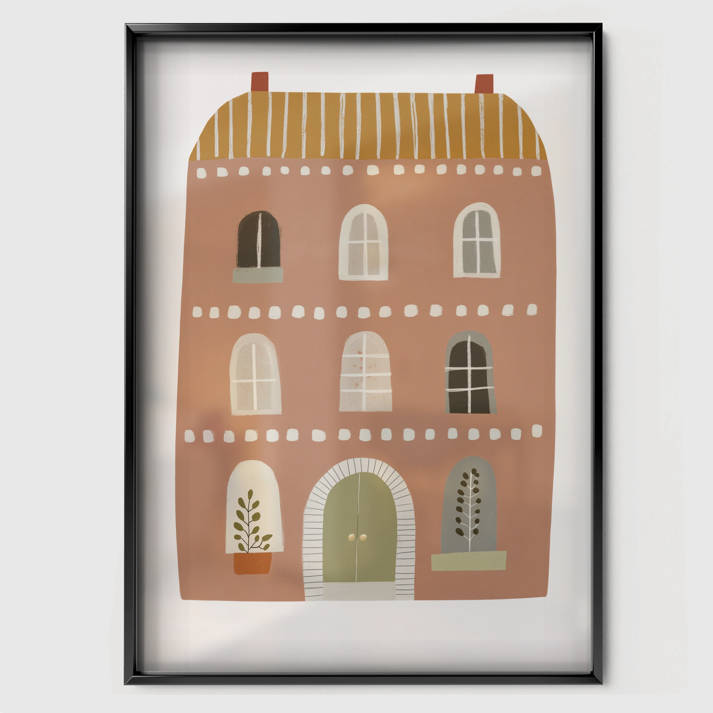 Houses and a Car Nursery Print - black framed nursery wall art print