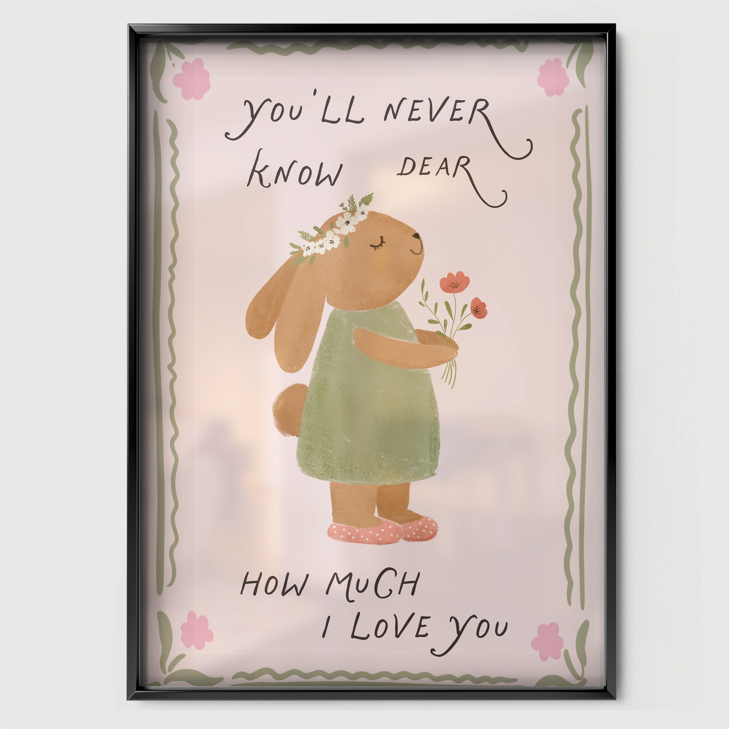 How Much I Love You Nursery Print - black framed nursery wall art print