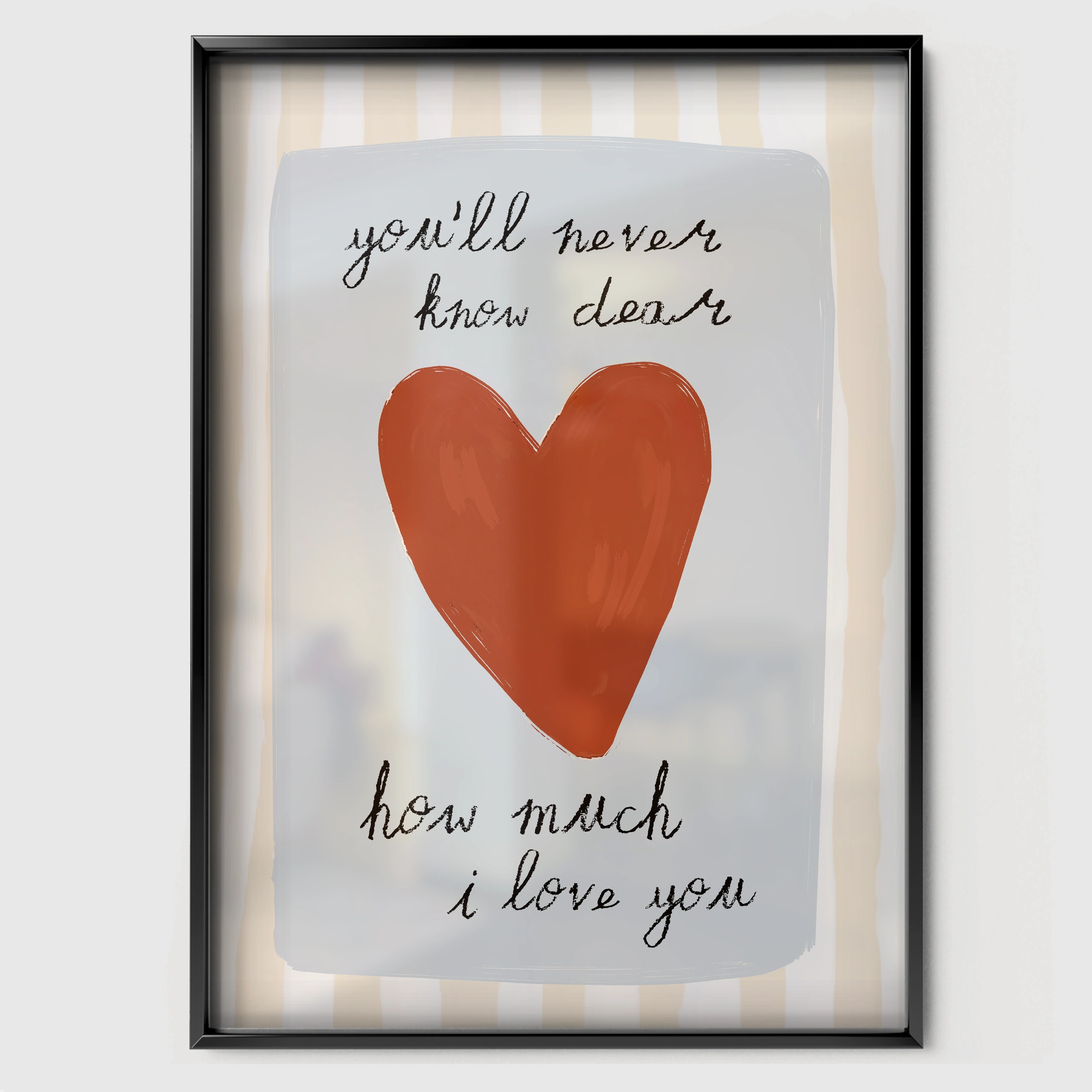 How Much I Love You Text Nursery Print - black framed nursery wall art print