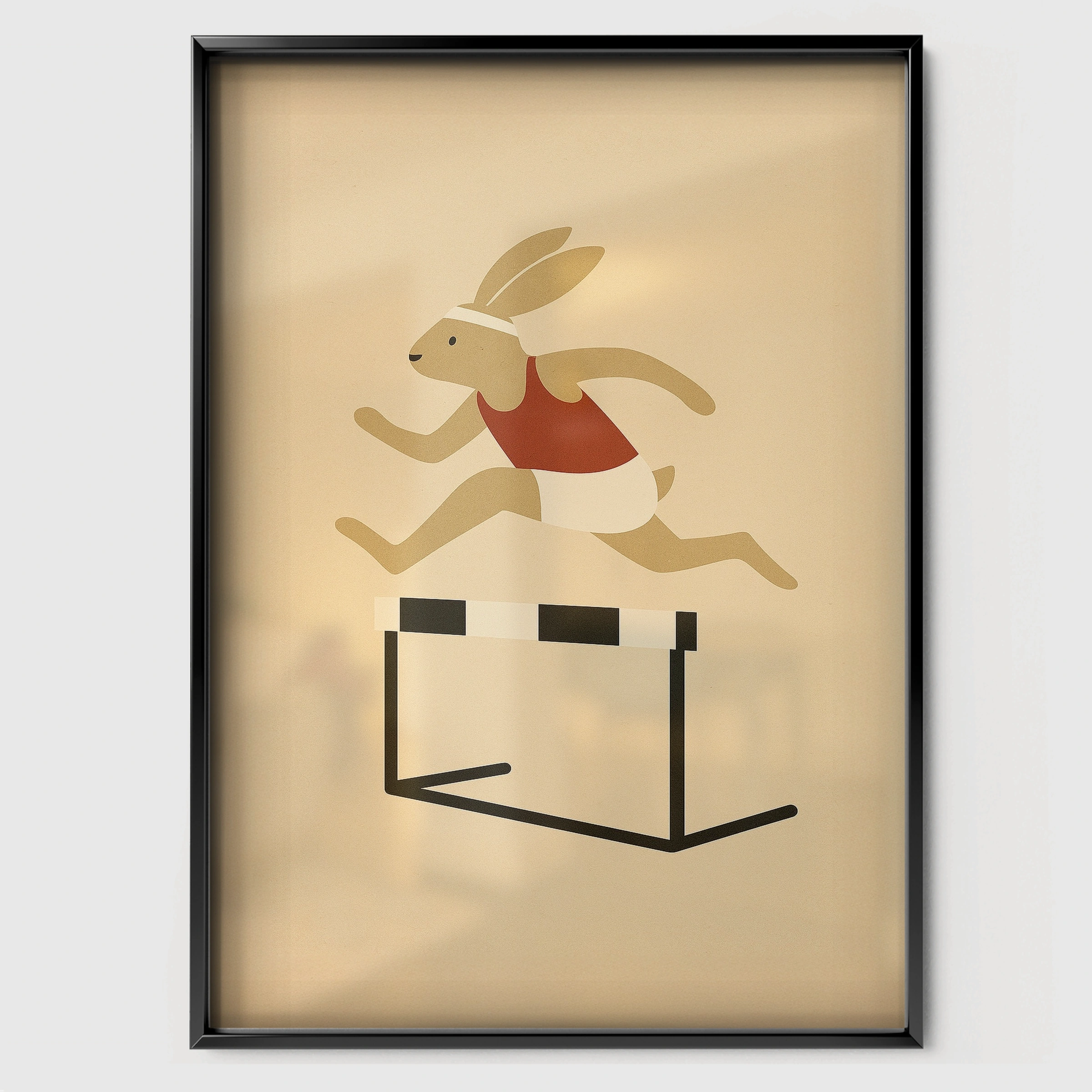 Hurdling Rabbit Nursery Print - black framed nursery wall art print