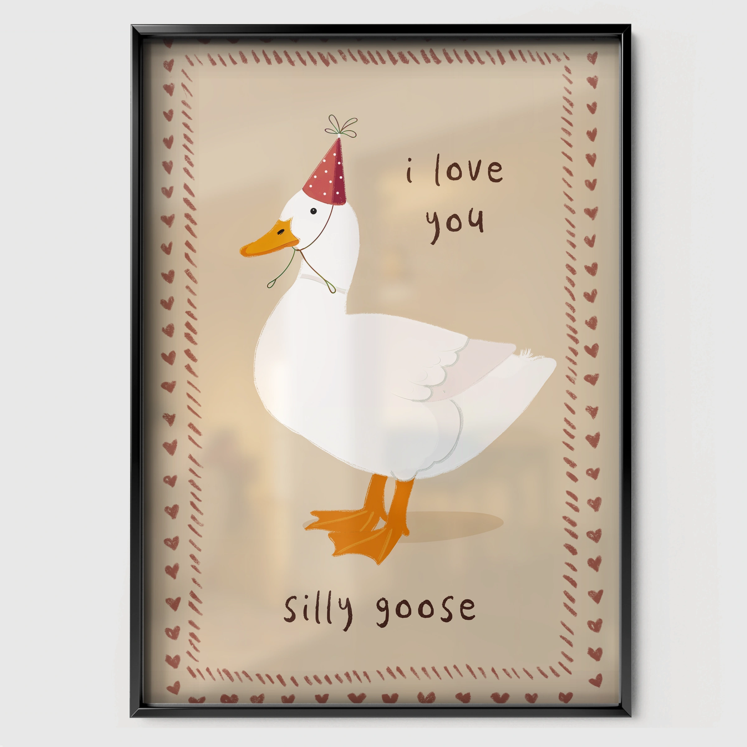 I Love You Goose Nursery Print - black framed nursery wall art print