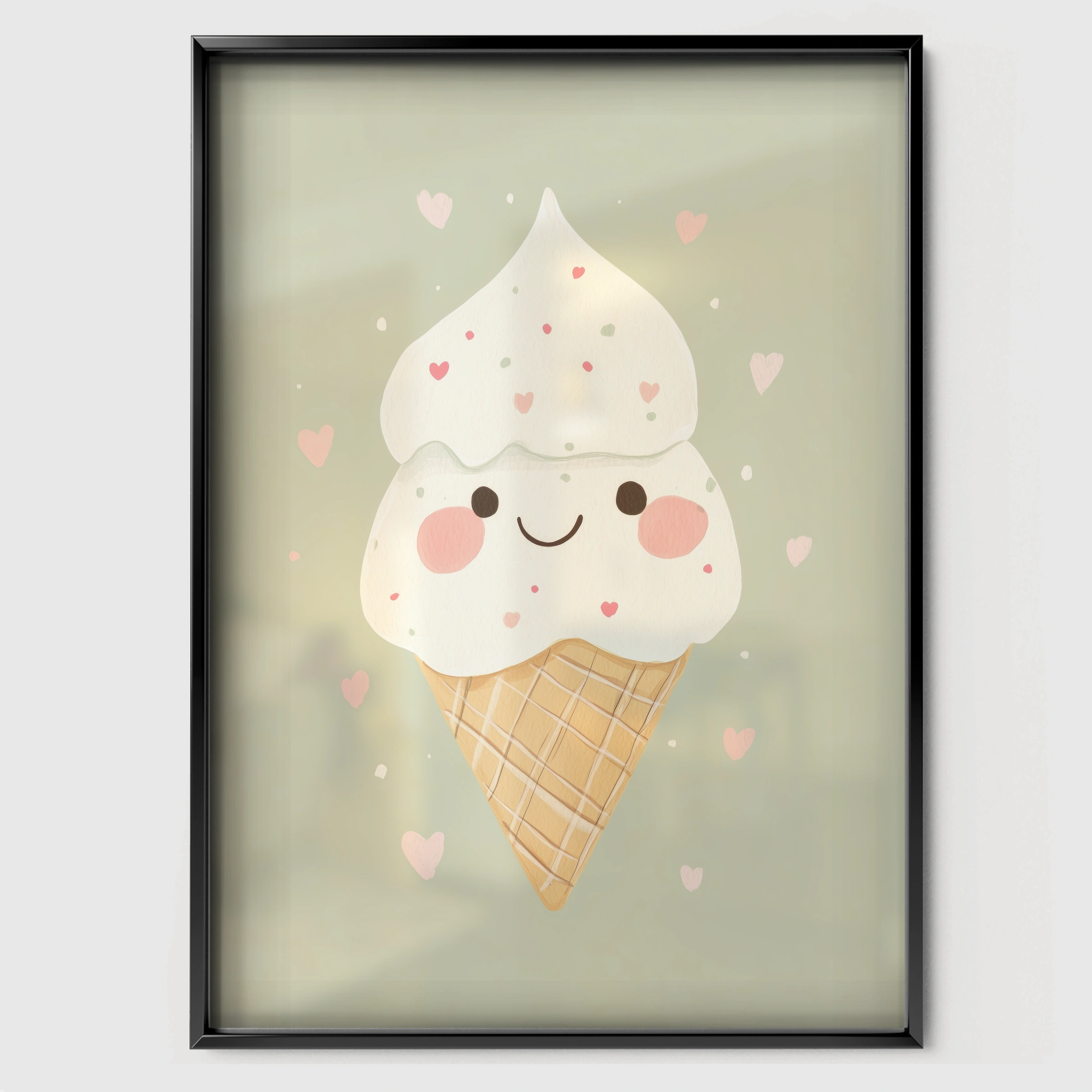 Ice Cream Cone Nursery Print - black framed nursery wall art print