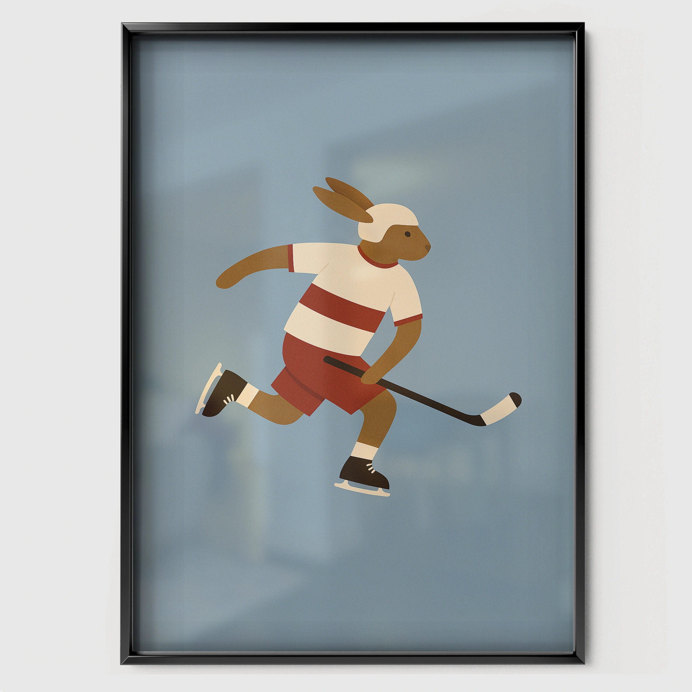 Ice Hockey Rabbit Nursery Print - black framed nursery wall art print
