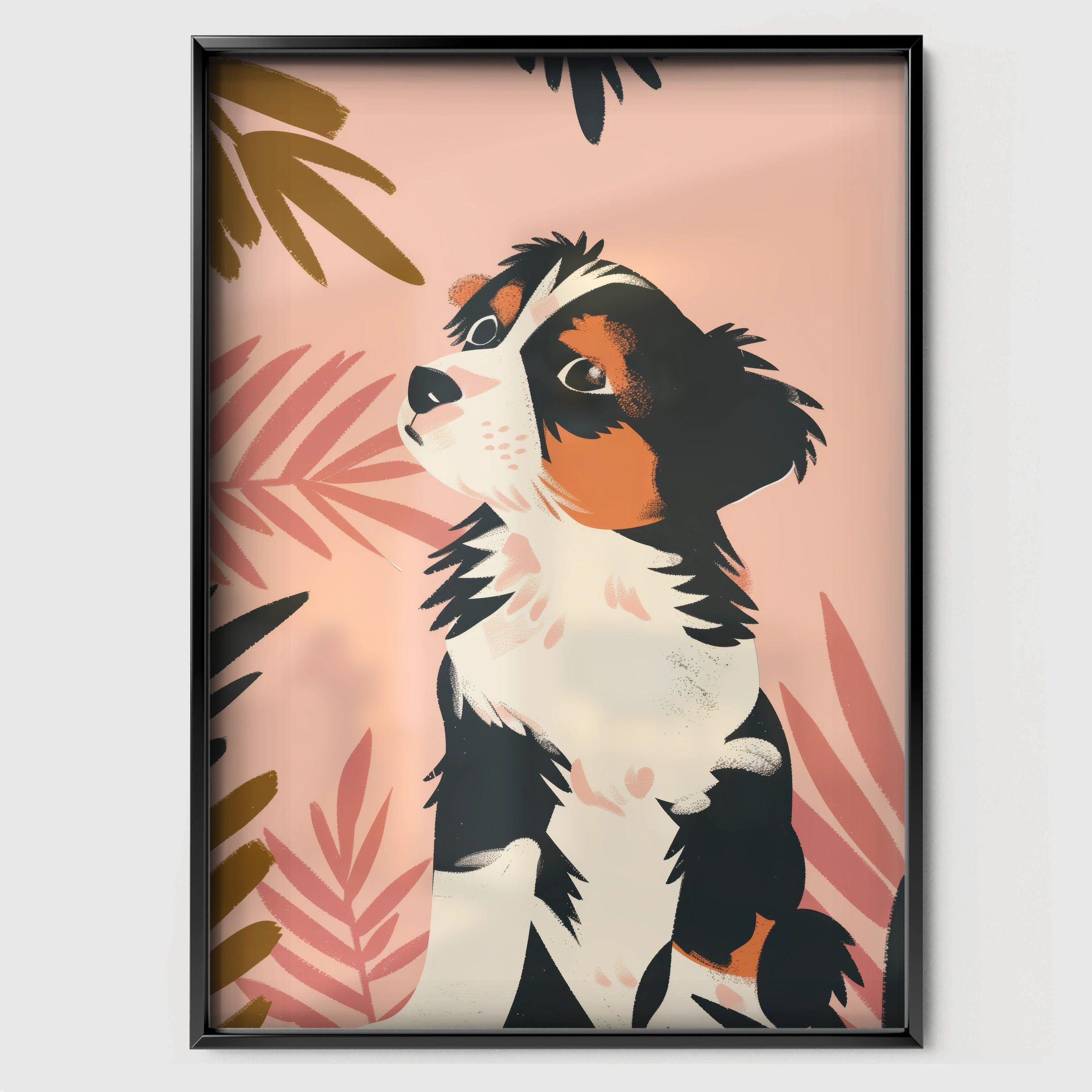 Jungle Puppy Nursery Print - black framed nursery wall art print