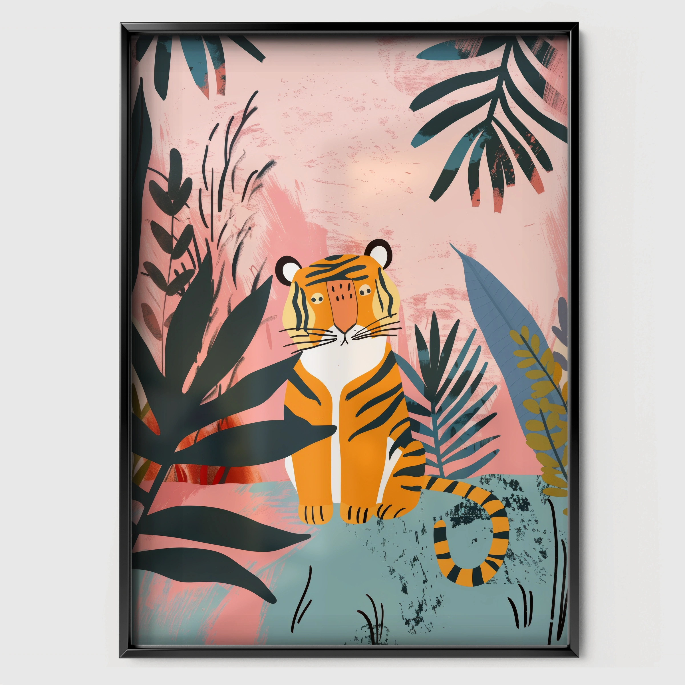 Jungle Tiger Nursery Print - black framed nursery wall art print
