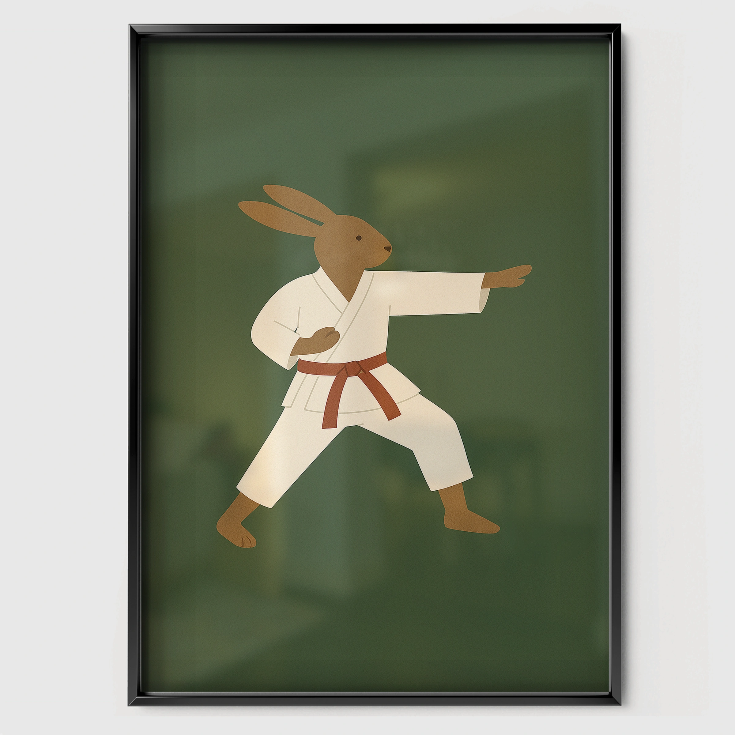 Karate Rabbit Nursery Print - black framed nursery wall art print