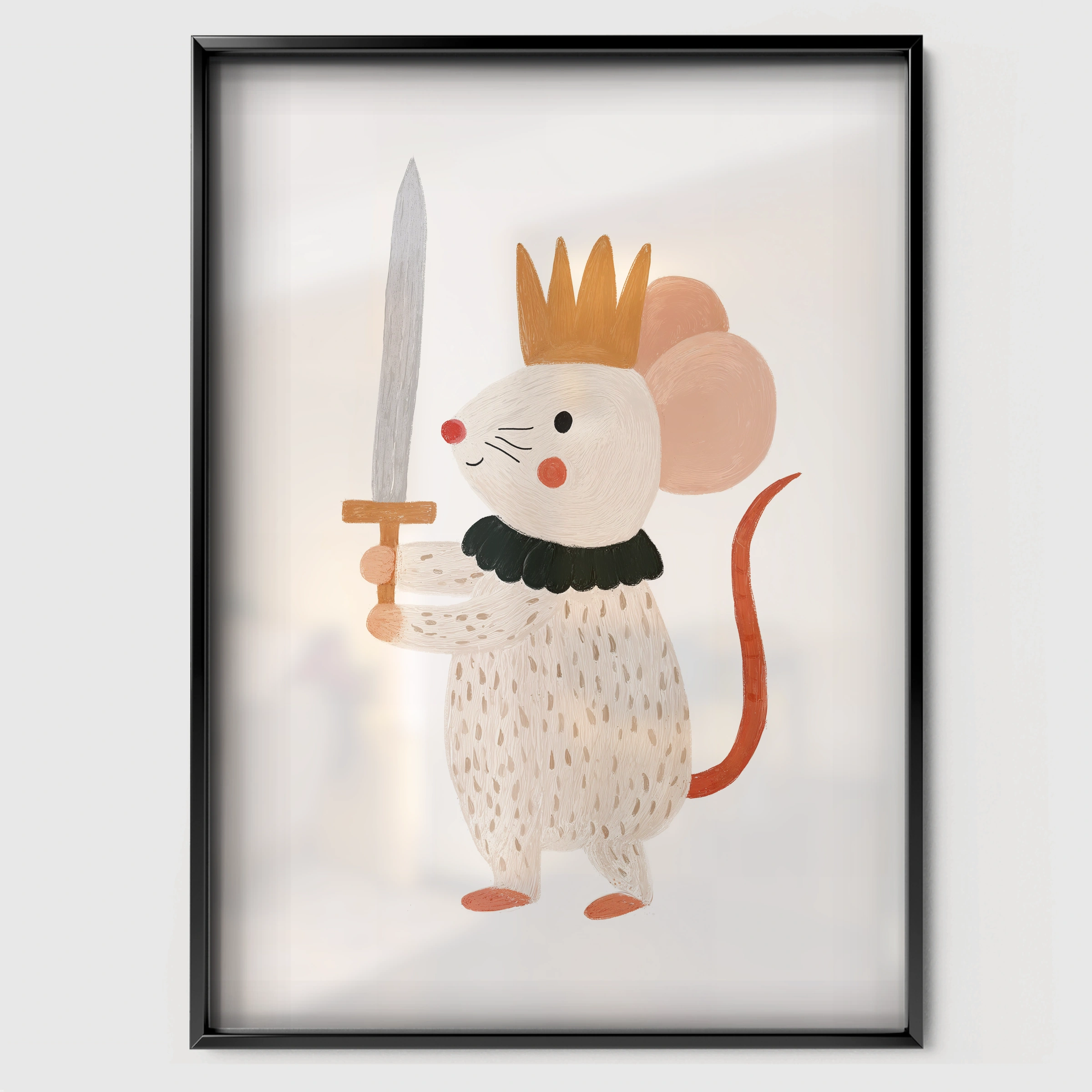 King Mouse Nursery Print - black framed nursery wall art print