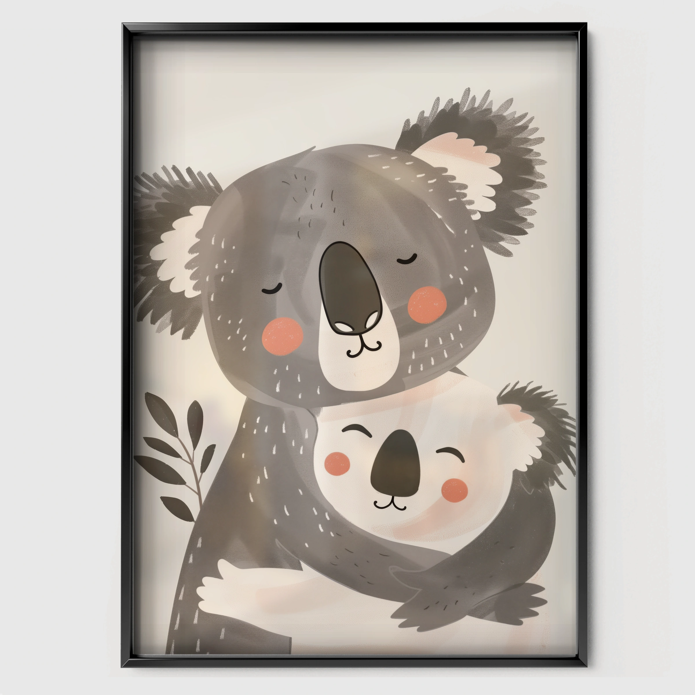 Koala and Baby Nursery Print - black framed nursery wall art print