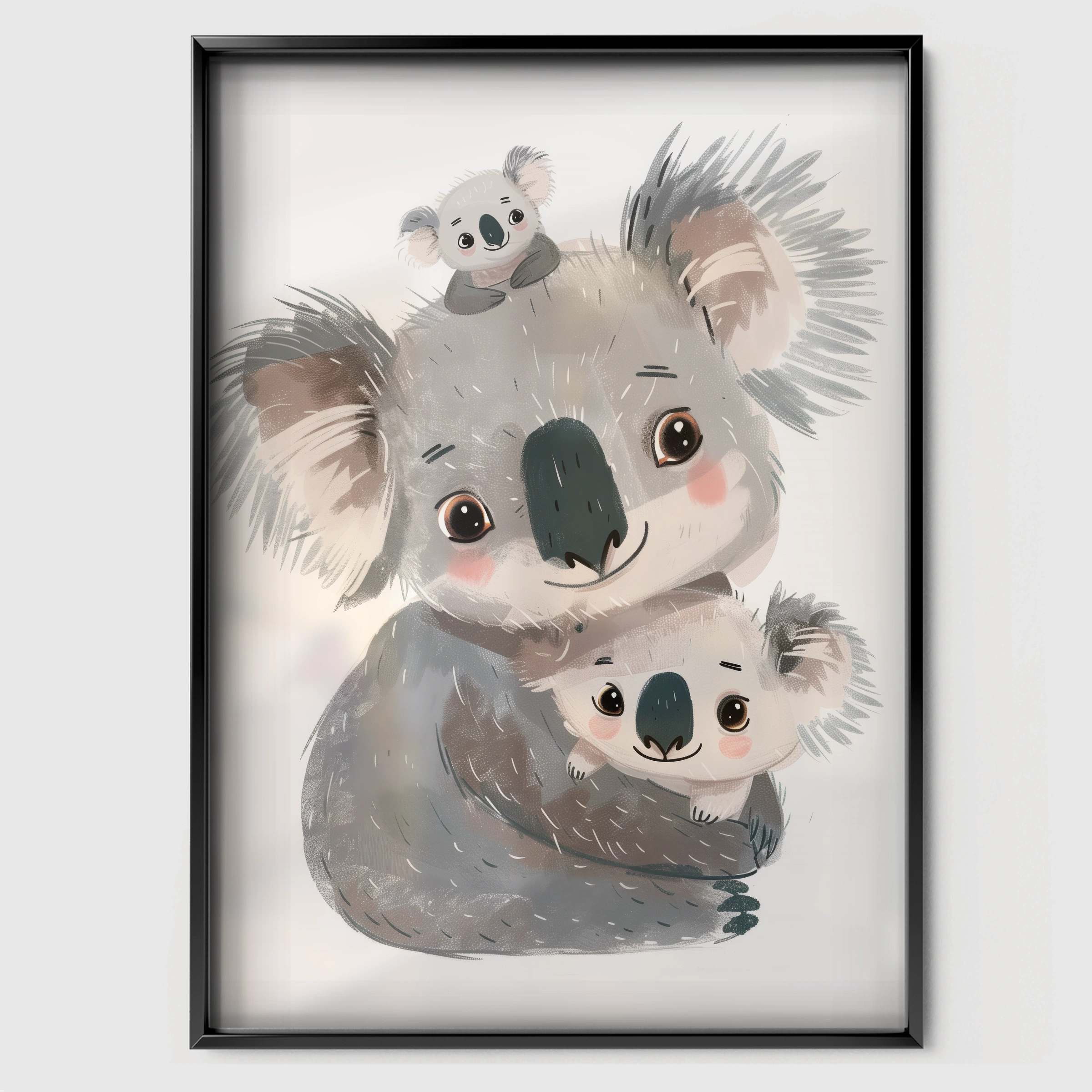 Koala Family Nursery Print - black framed nursery wall art print
