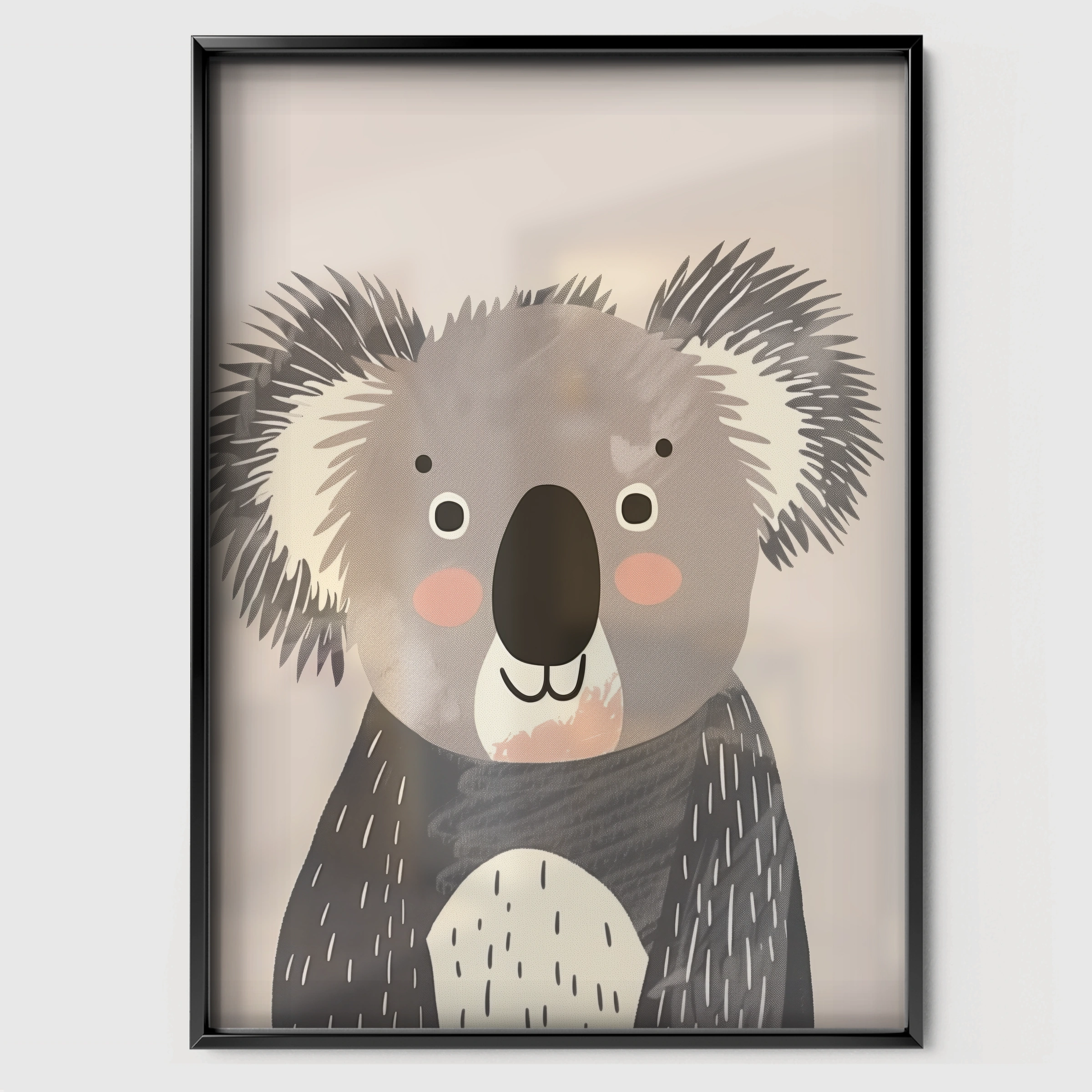 Koala Nursery Print - black framed nursery wall art print
