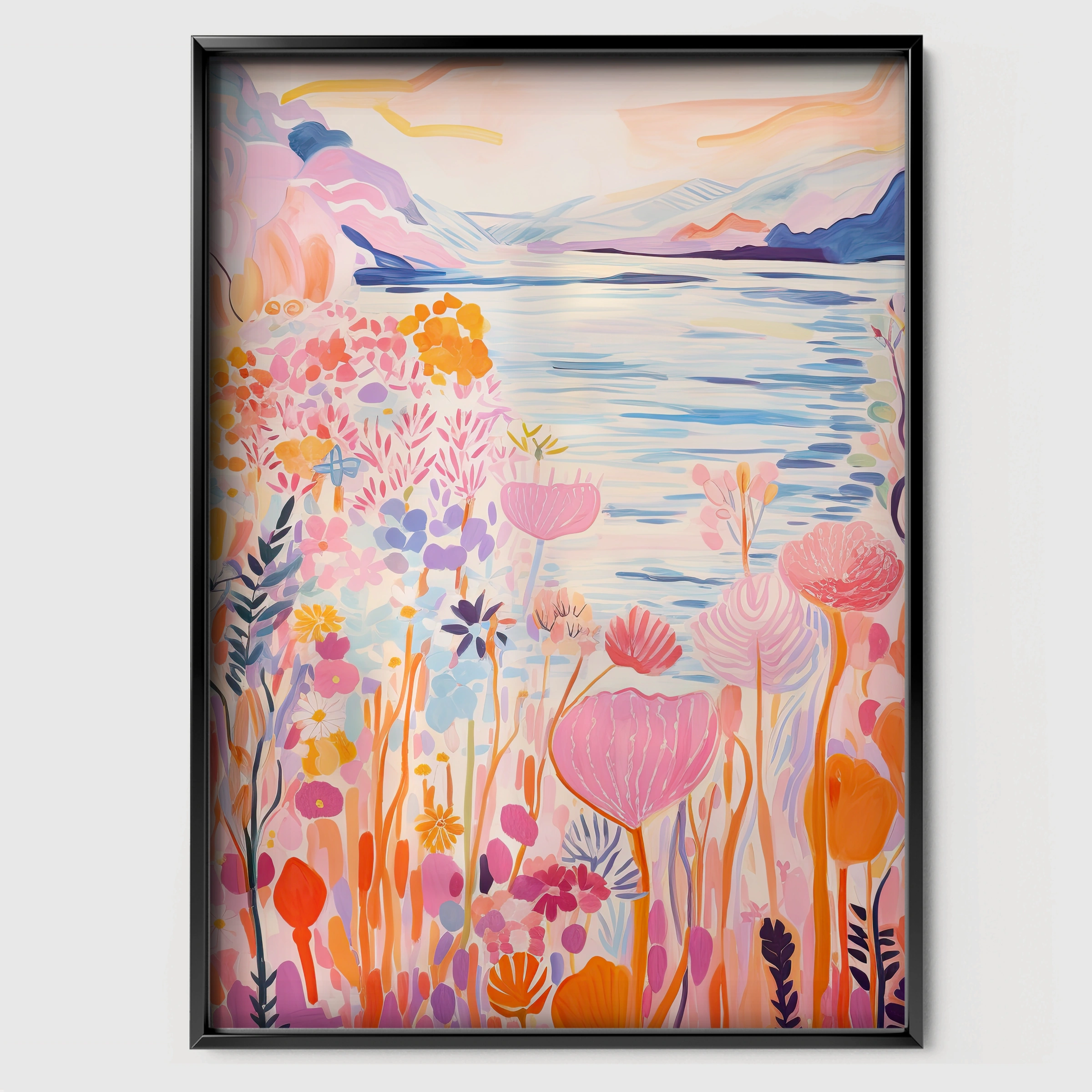 Lakeside Flowers Nursery Print - black framed nursery wall art print
