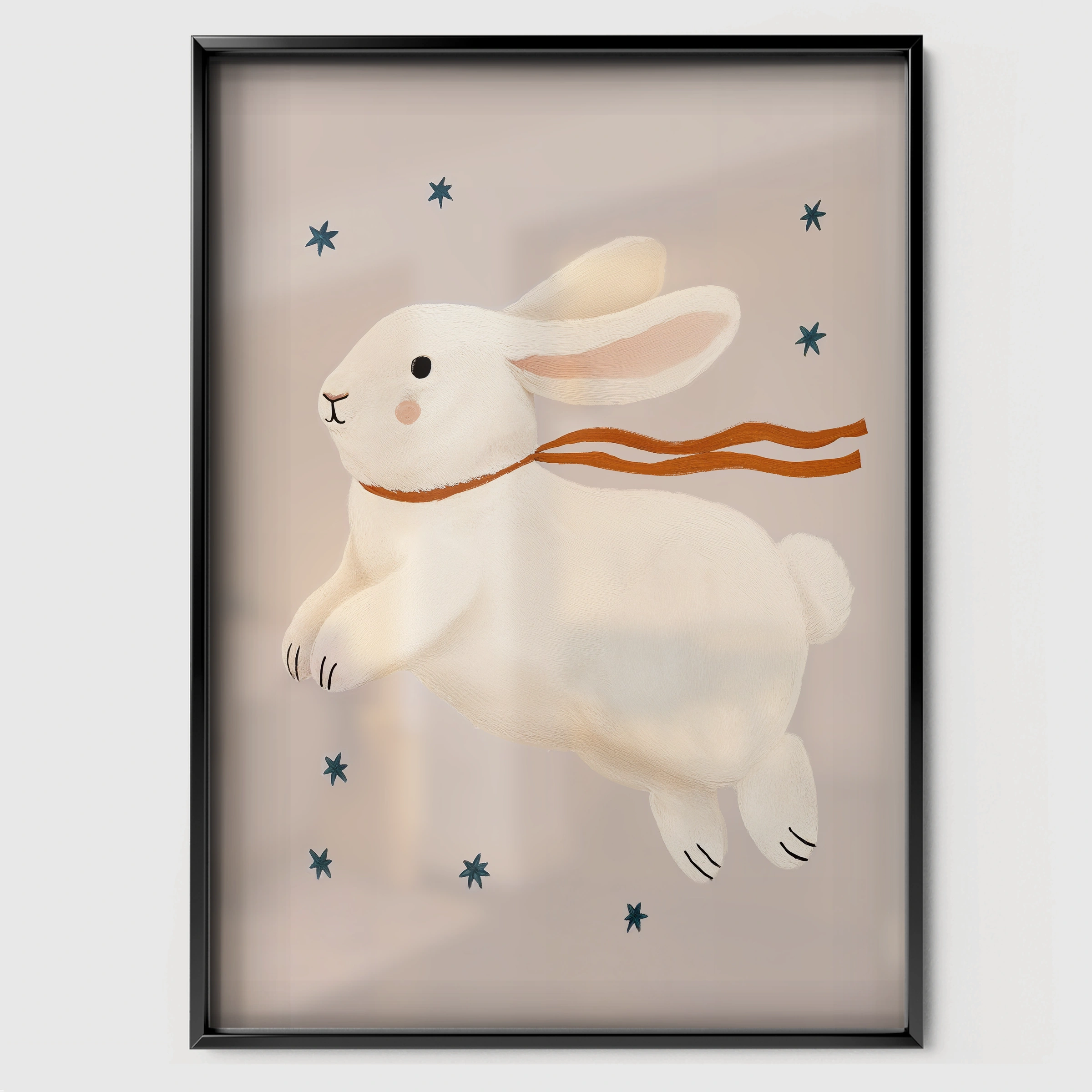 Leaping Bunny Nursery Print - black framed nursery wall art print