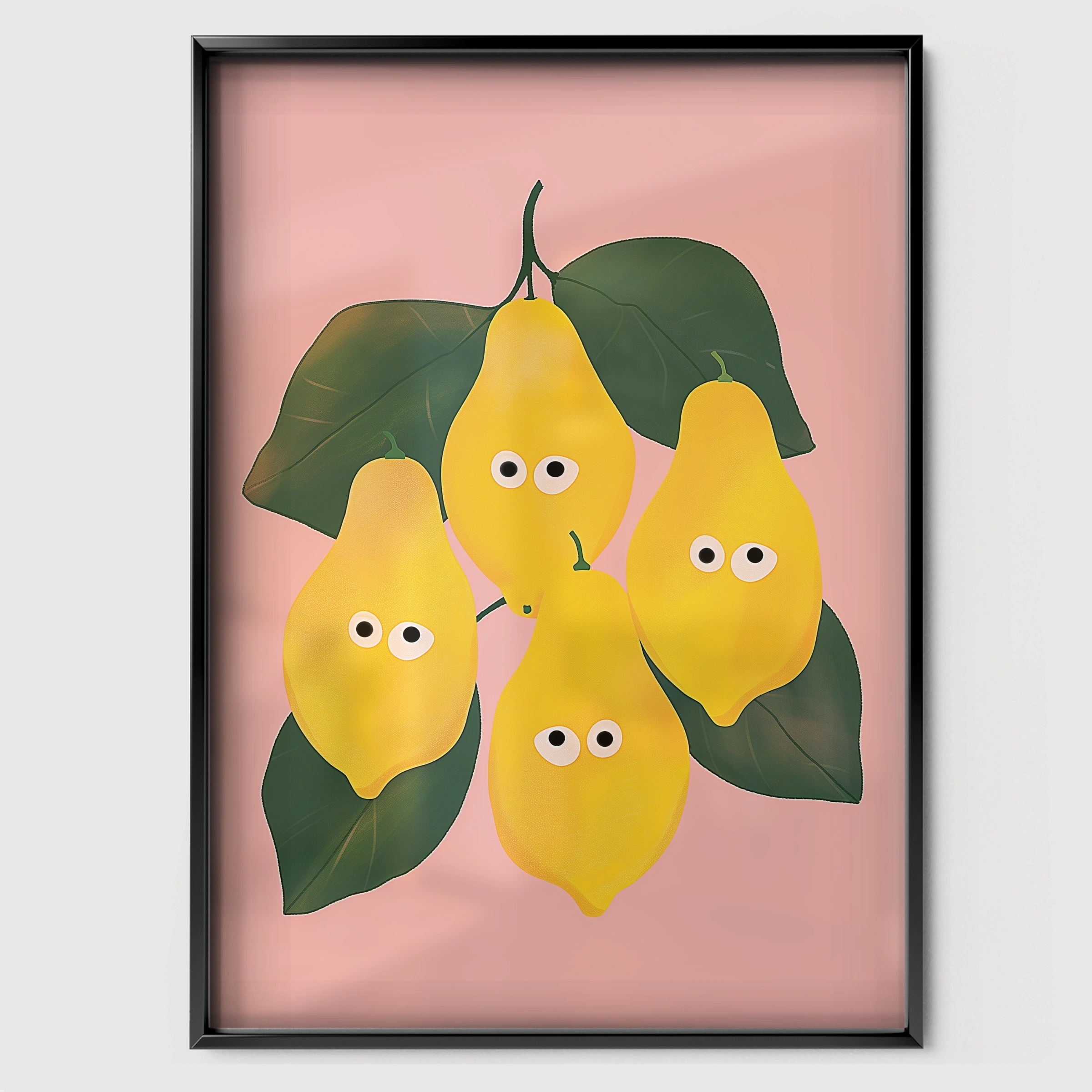 Lemons and Pears Nursery Print - black framed nursery wall art print