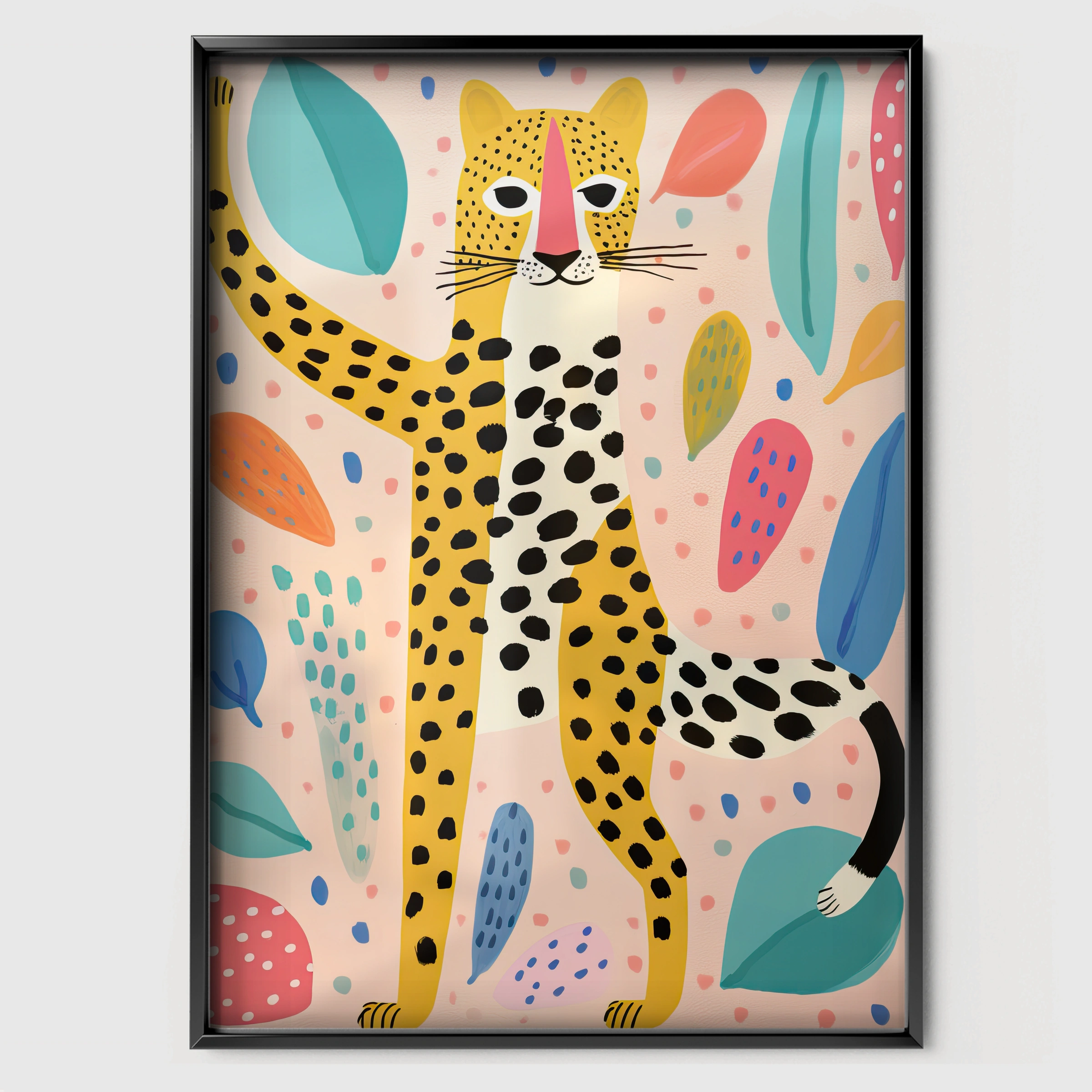 Leopard Among Leaves Nursery Print - black framed nursery wall art print