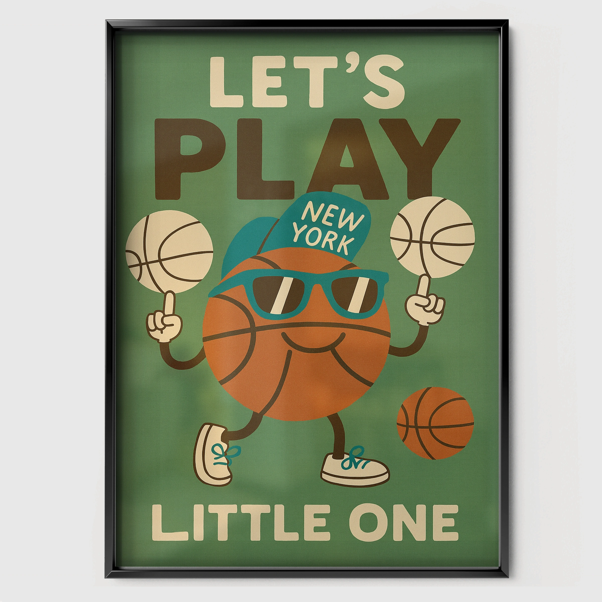 Let's Play Little One Nursery Print - black framed nursery wall art print