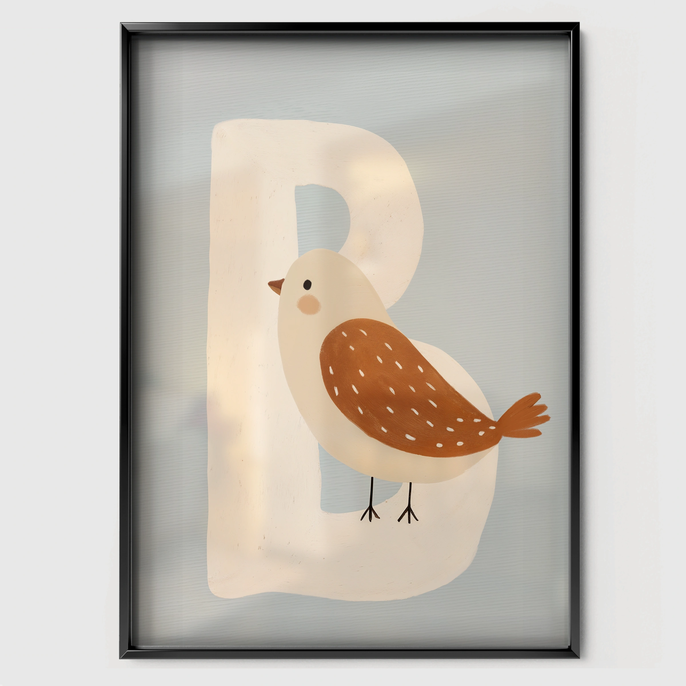 Letter B Bird Nursery Print - black framed nursery wall art print