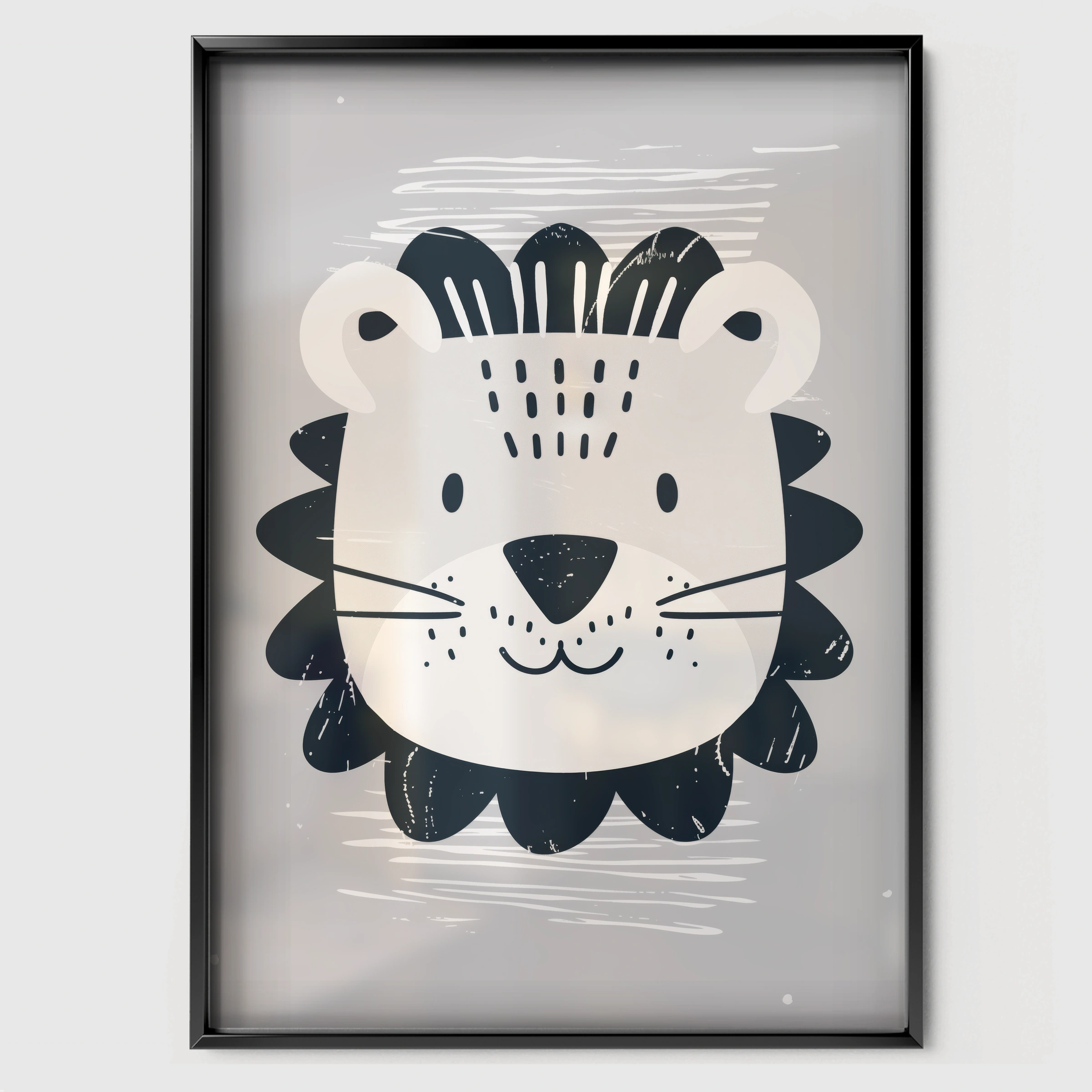 Lion Face Nursery Print - black framed nursery wall art print