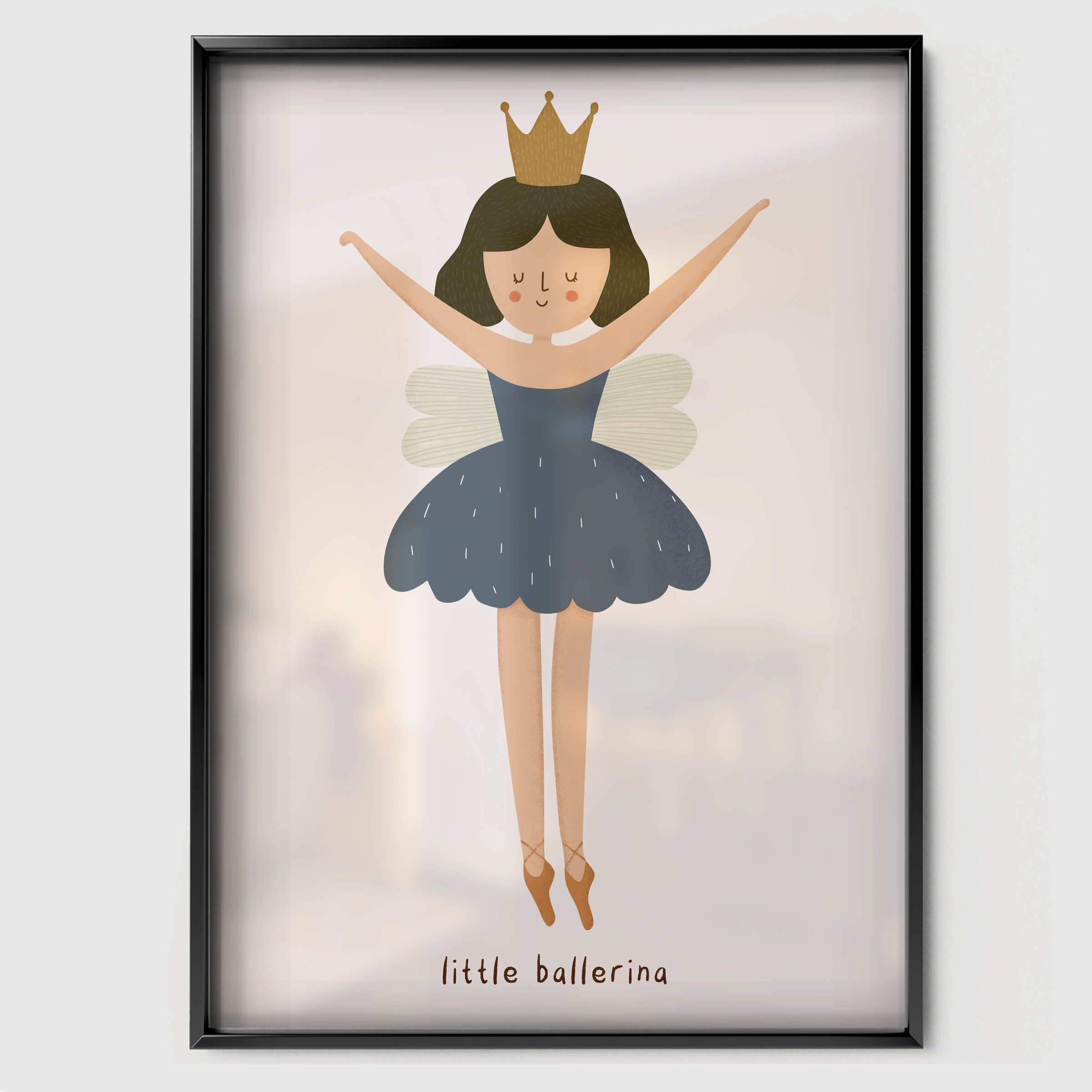 Little Ballerina Fairy Nursery Print - black framed nursery wall art print