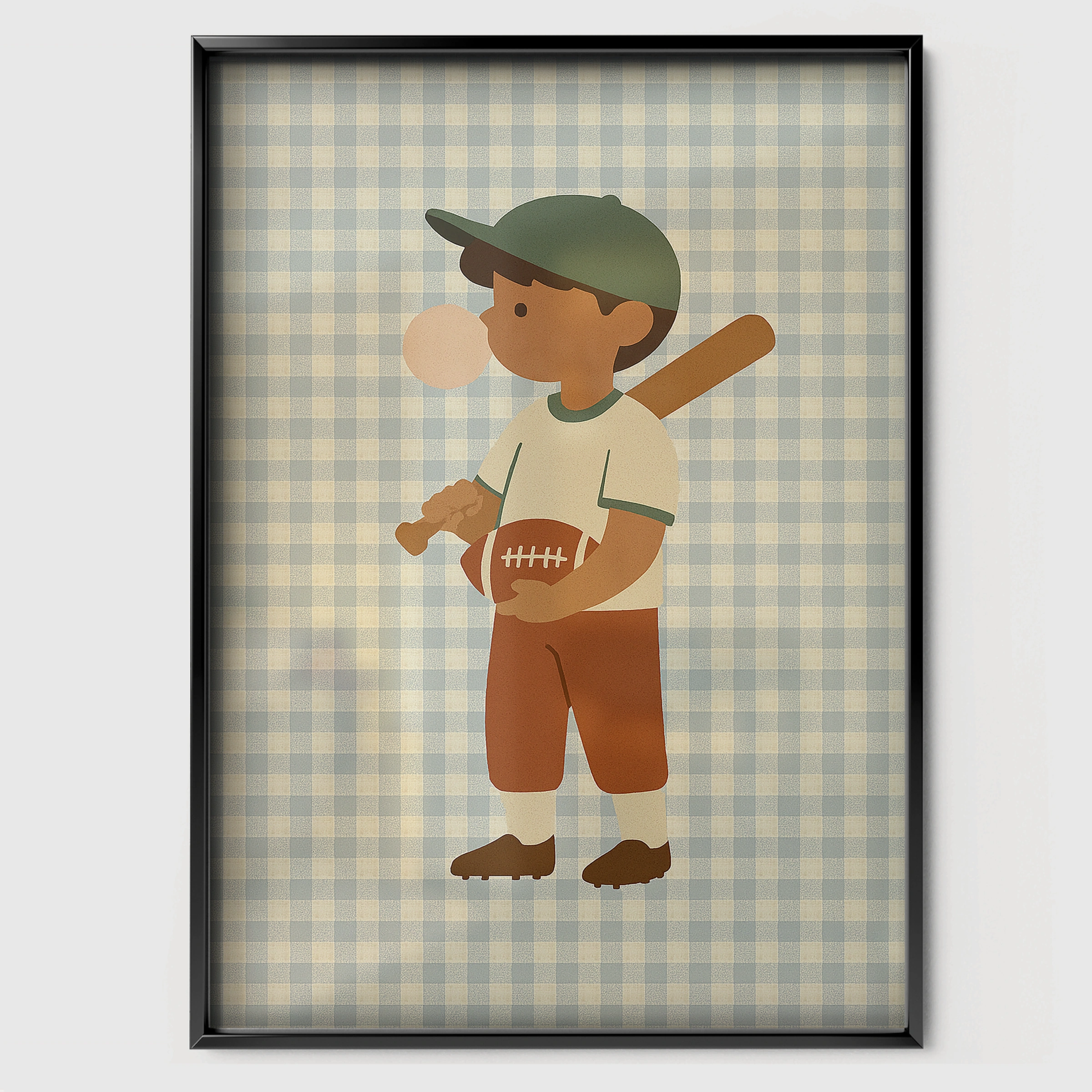 Little Baseball Player Nursery Print - black framed nursery wall art print