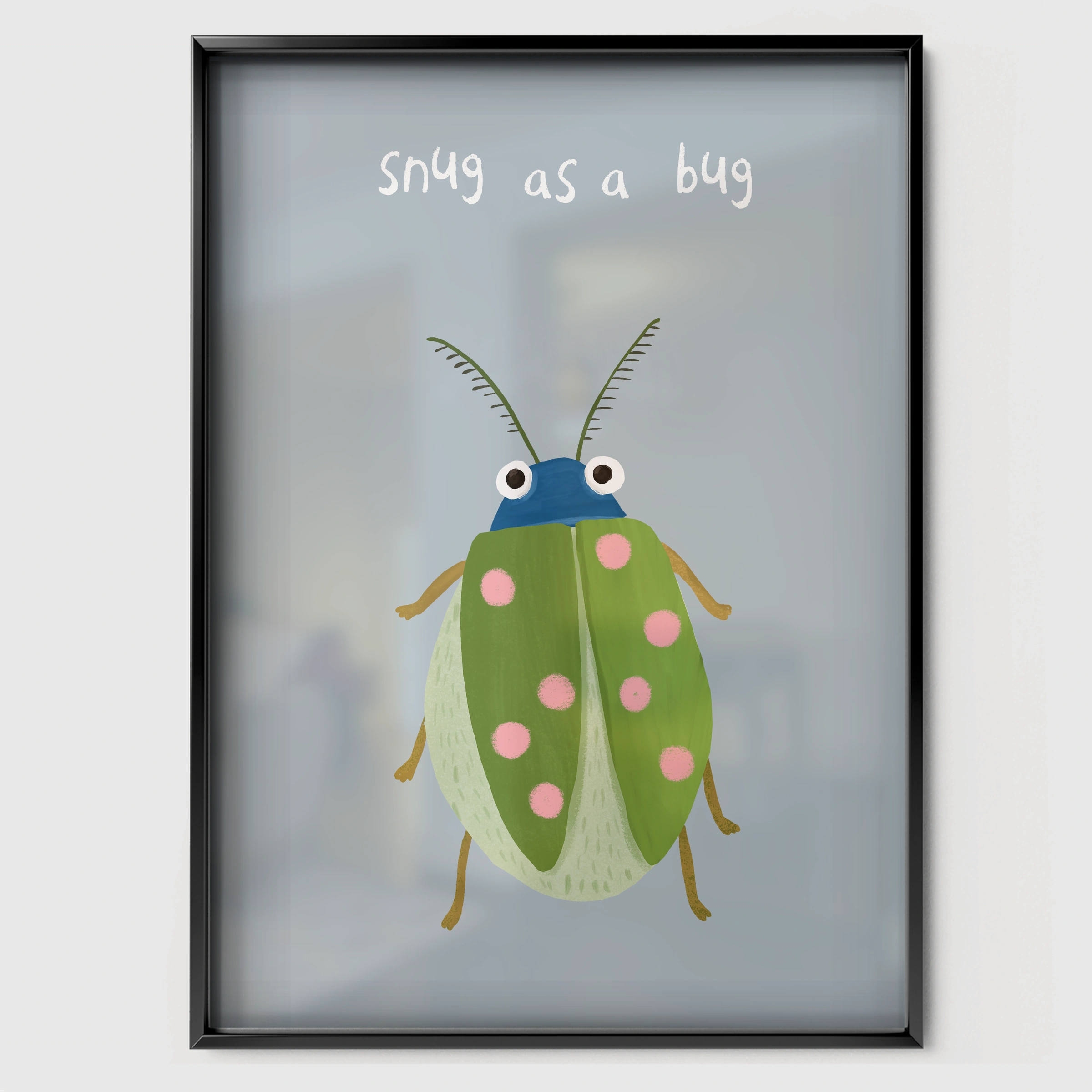 Little Beetle Nursery Print - black framed nursery wall art print
