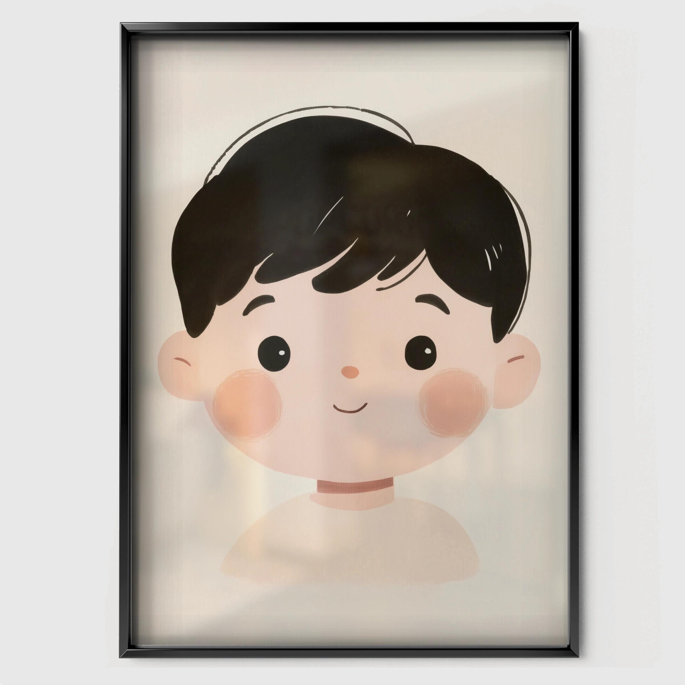Little Boy Portrait Nursery Print - black framed nursery wall art print