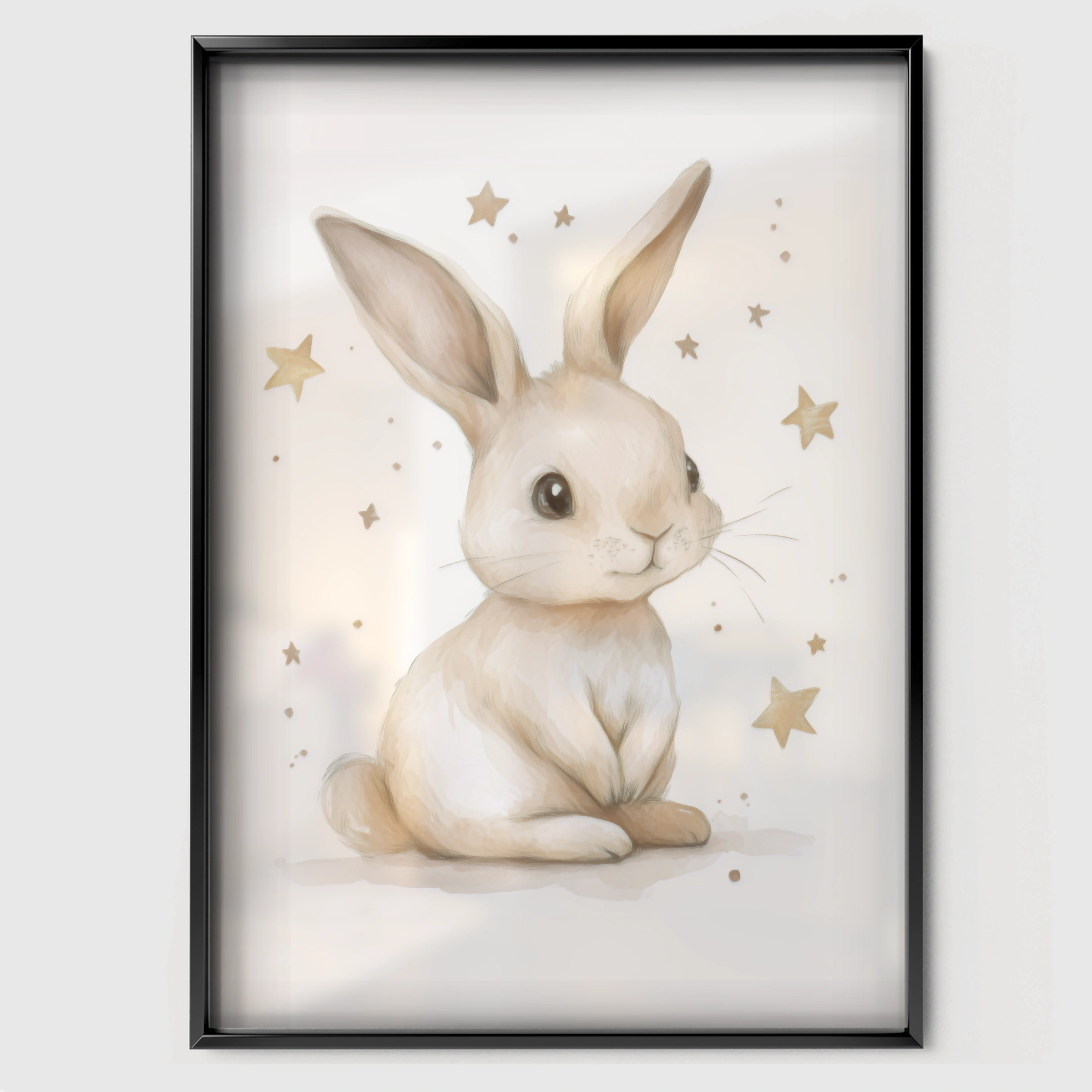 Little Bunny Nursery Print - black framed nursery wall art print