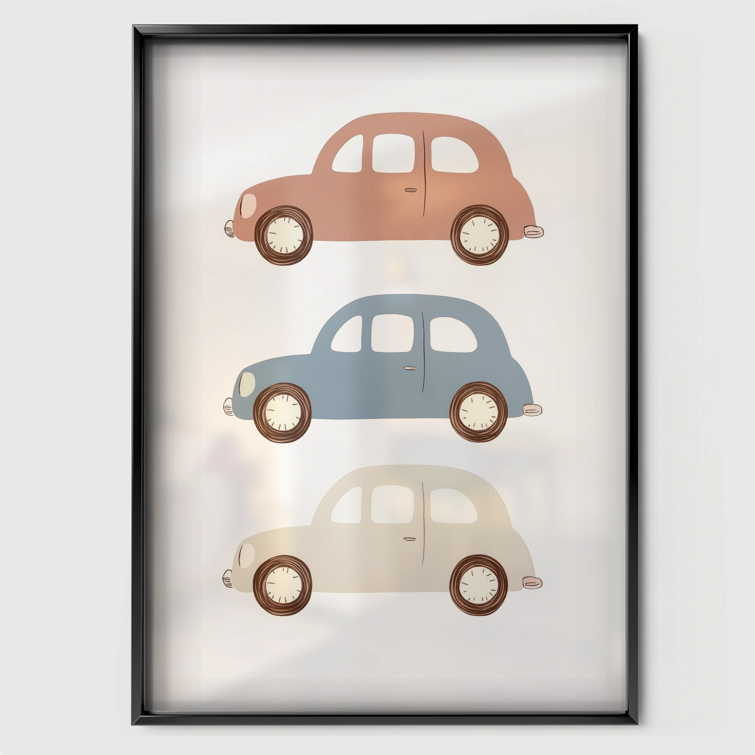 Little Cars Nursery Print - black framed nursery wall art print