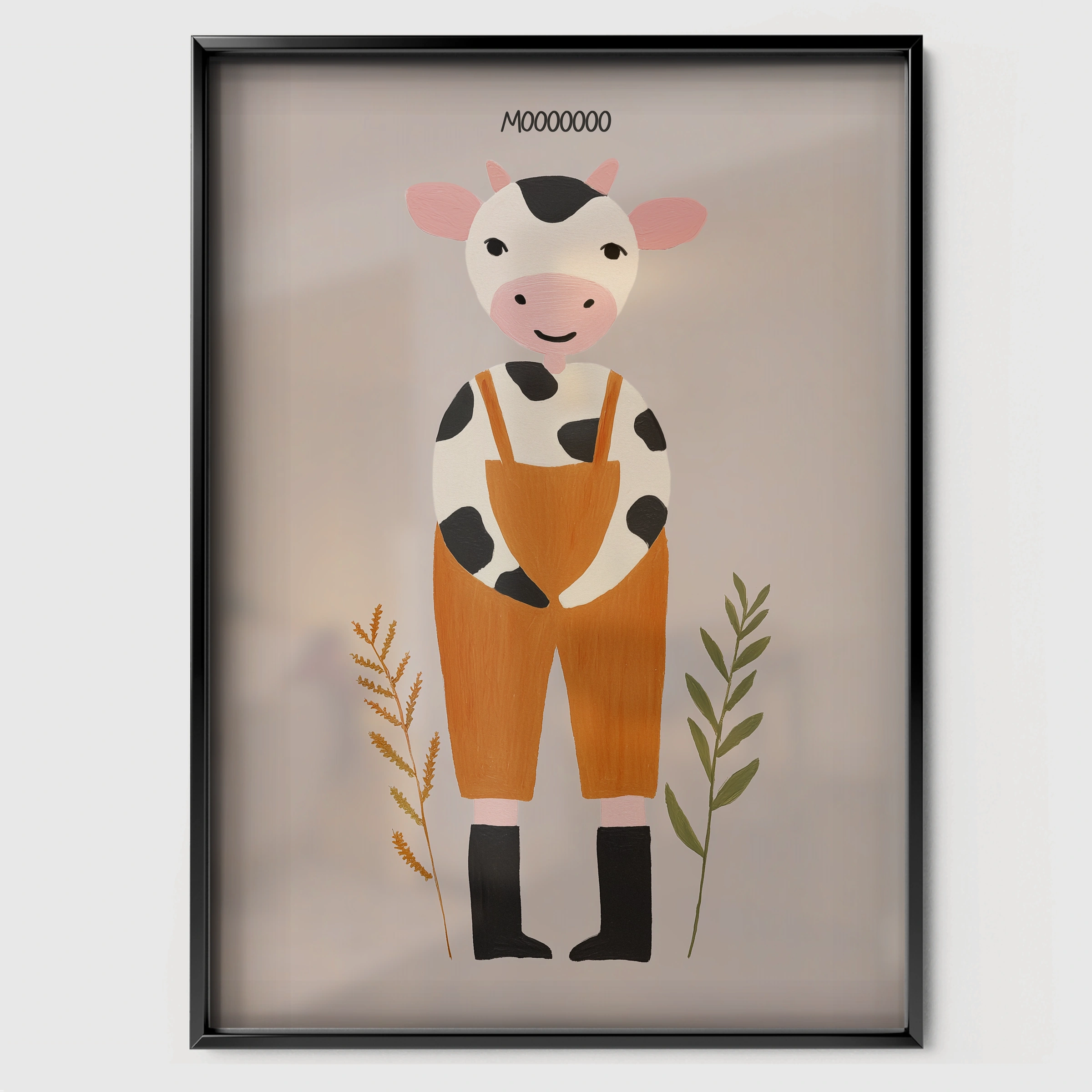 Little Cow Nursery Print - black framed nursery wall art print