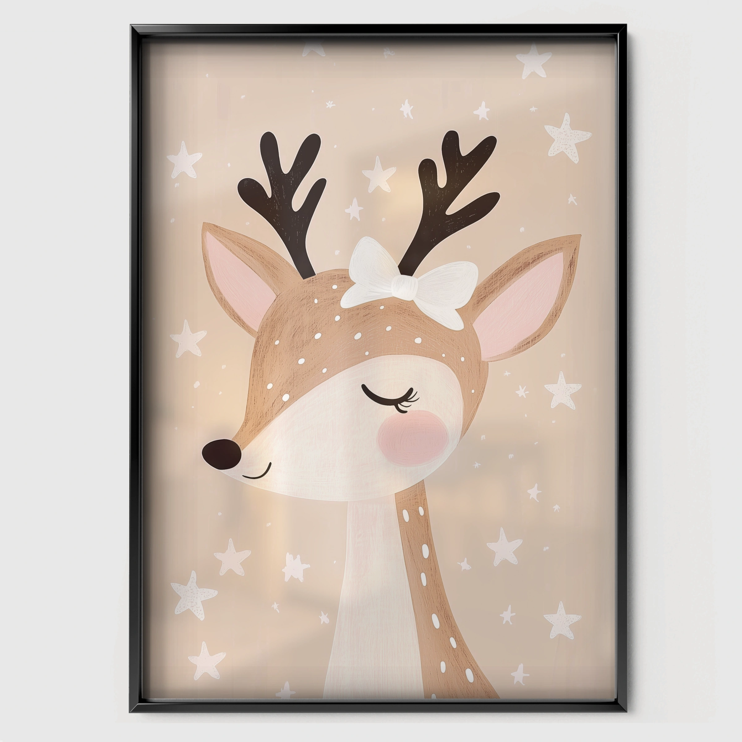 Little Deer Nursery Print - black framed nursery wall art print