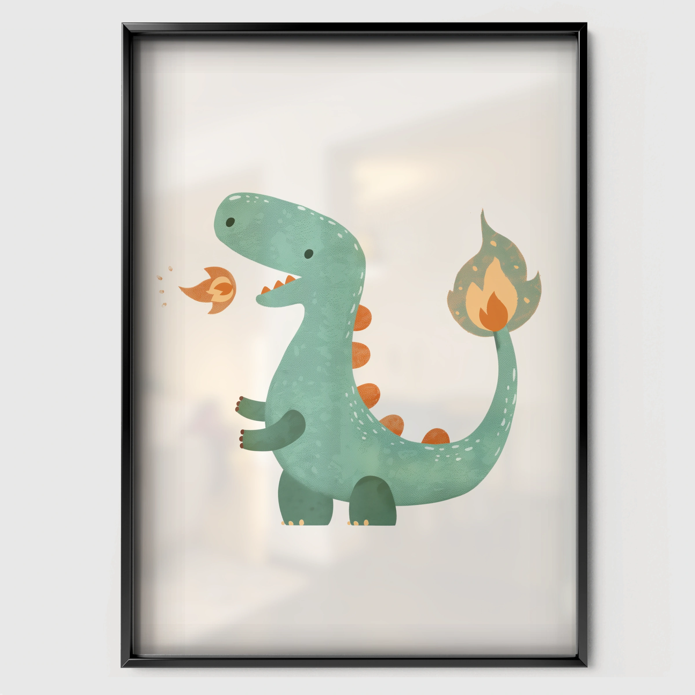 Little Dragon Nursery Print - black framed nursery wall art print