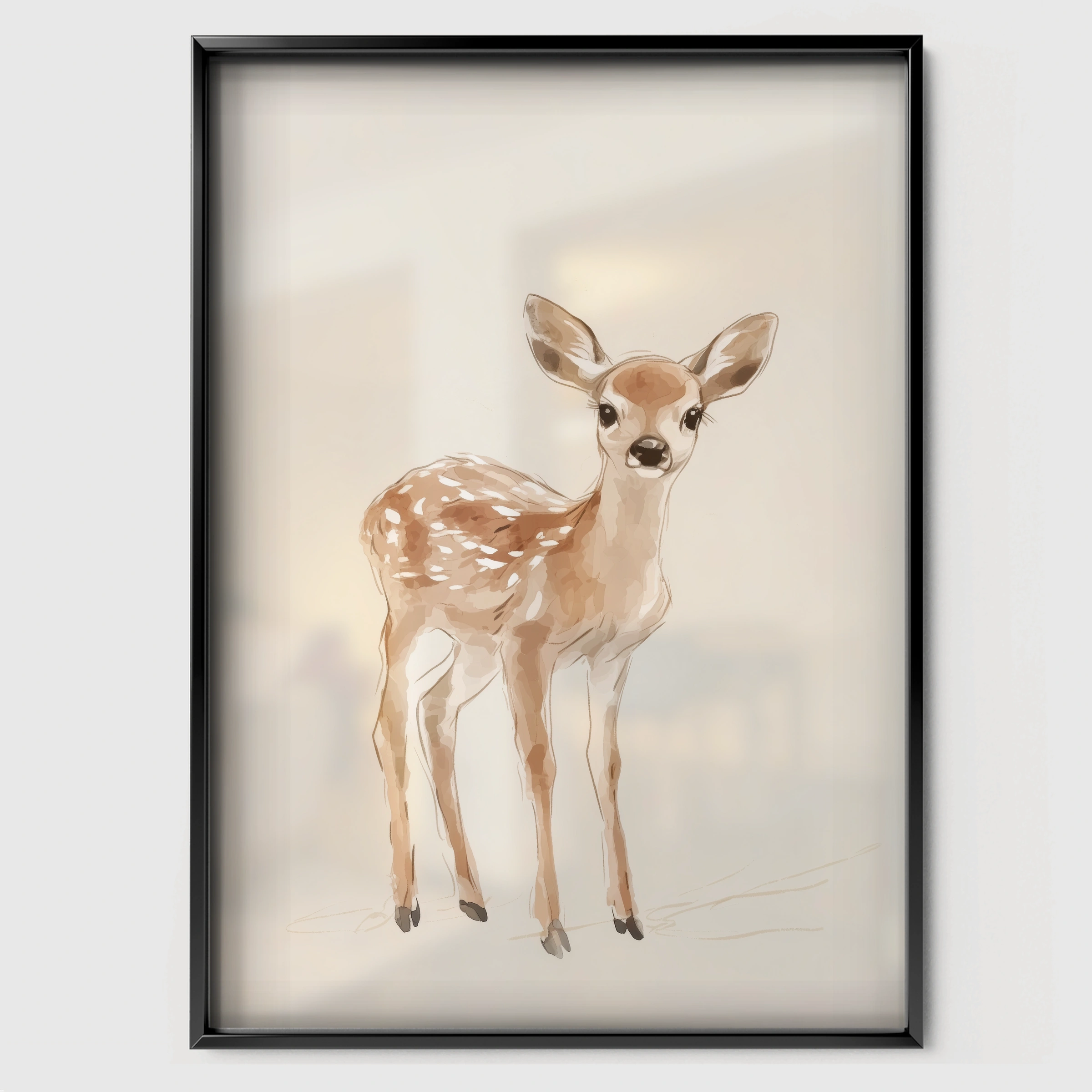 Little Fawn Christmas Print - black framed nursery wall art print