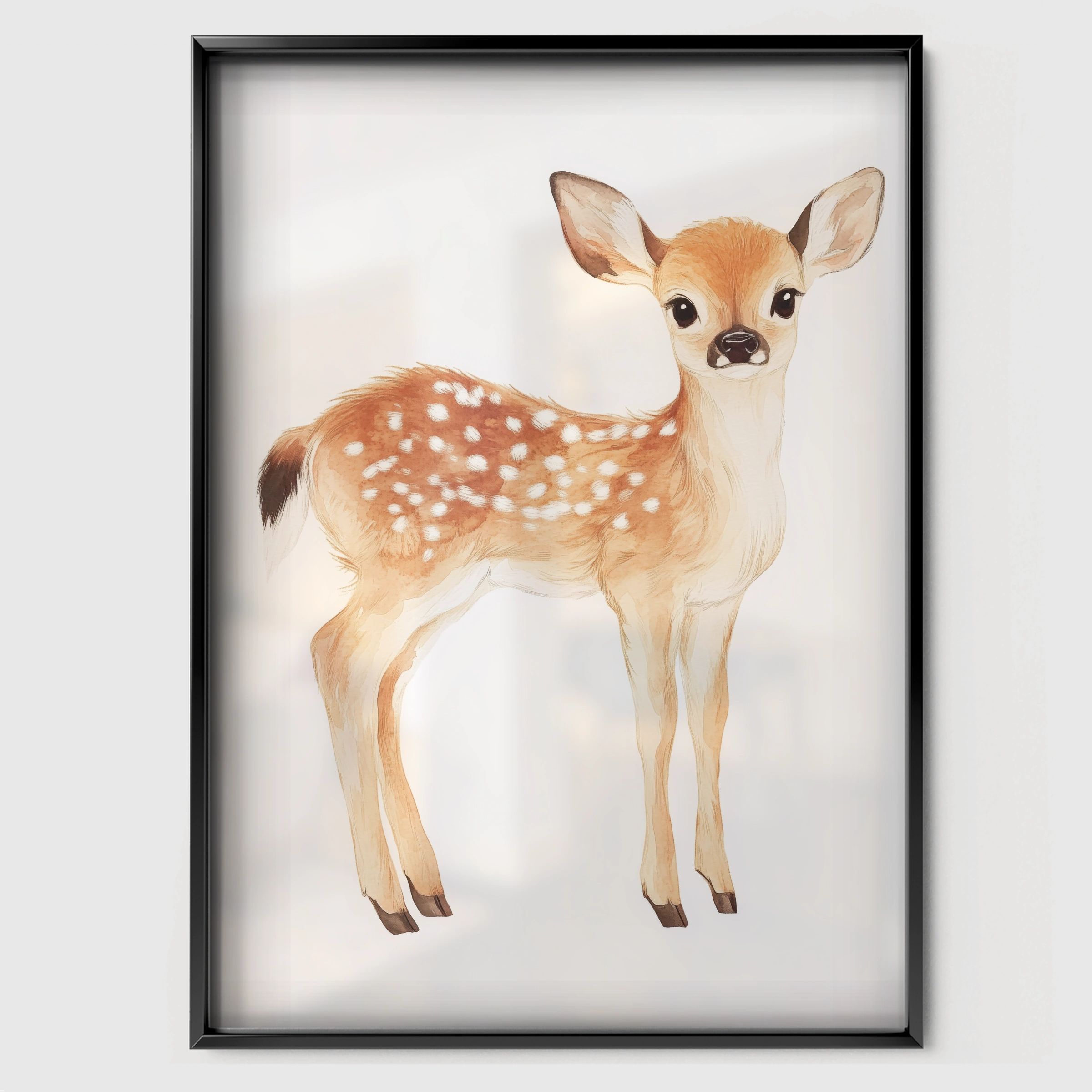 Little Fawn Nursery Print - black framed nursery wall art print