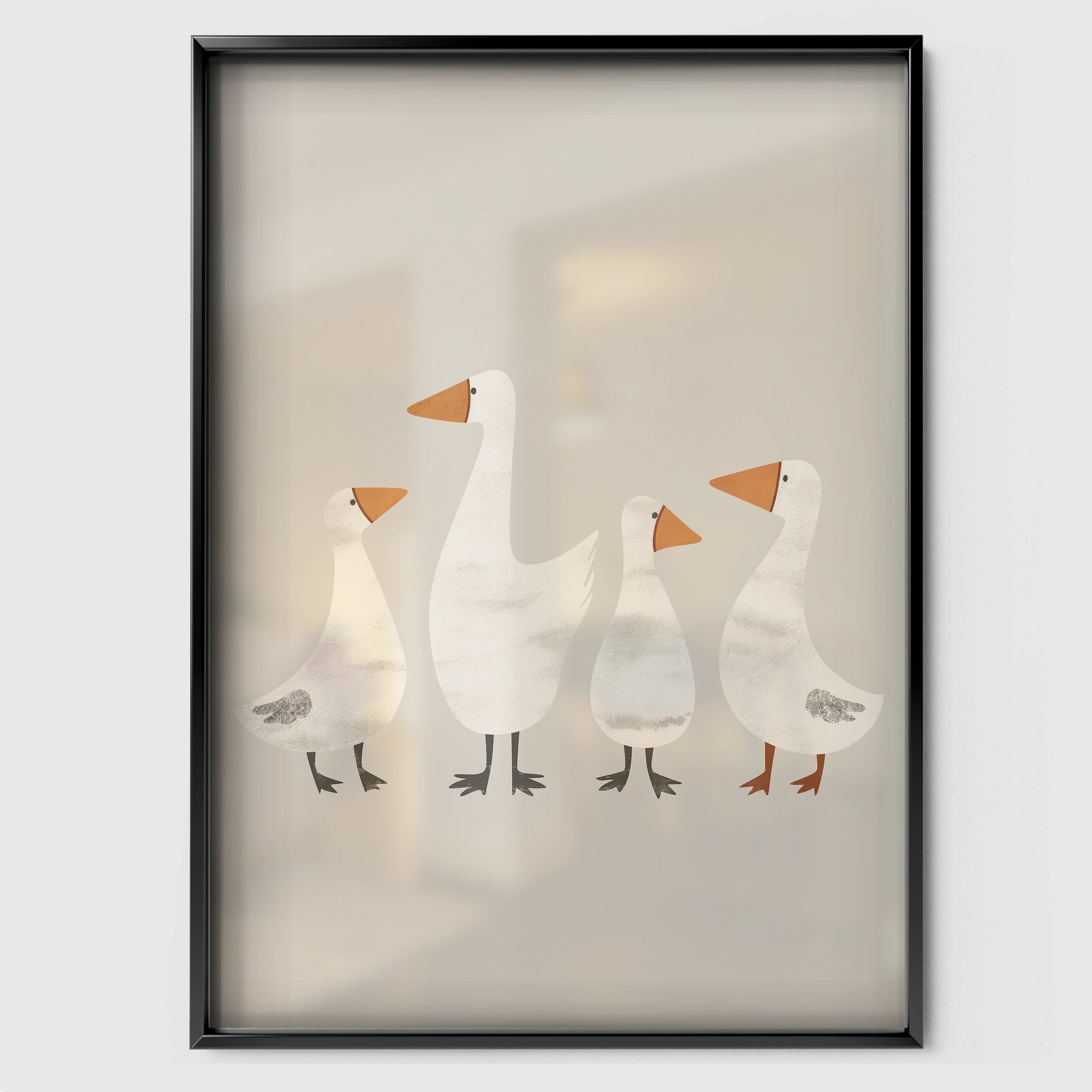 Little Geese Nursery Print - black framed nursery wall art print