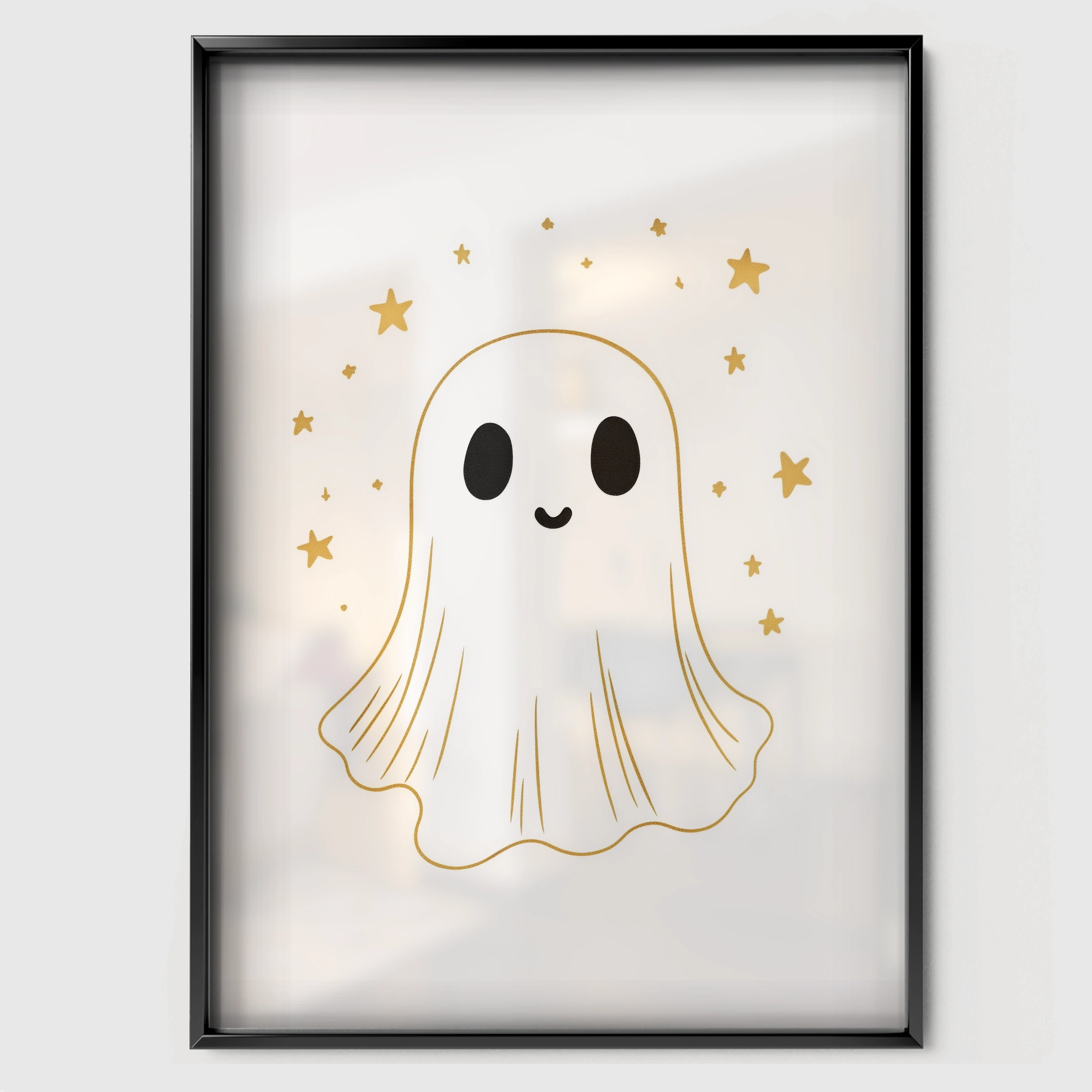 Little Ghost Nursery Print - black framed nursery wall art print
