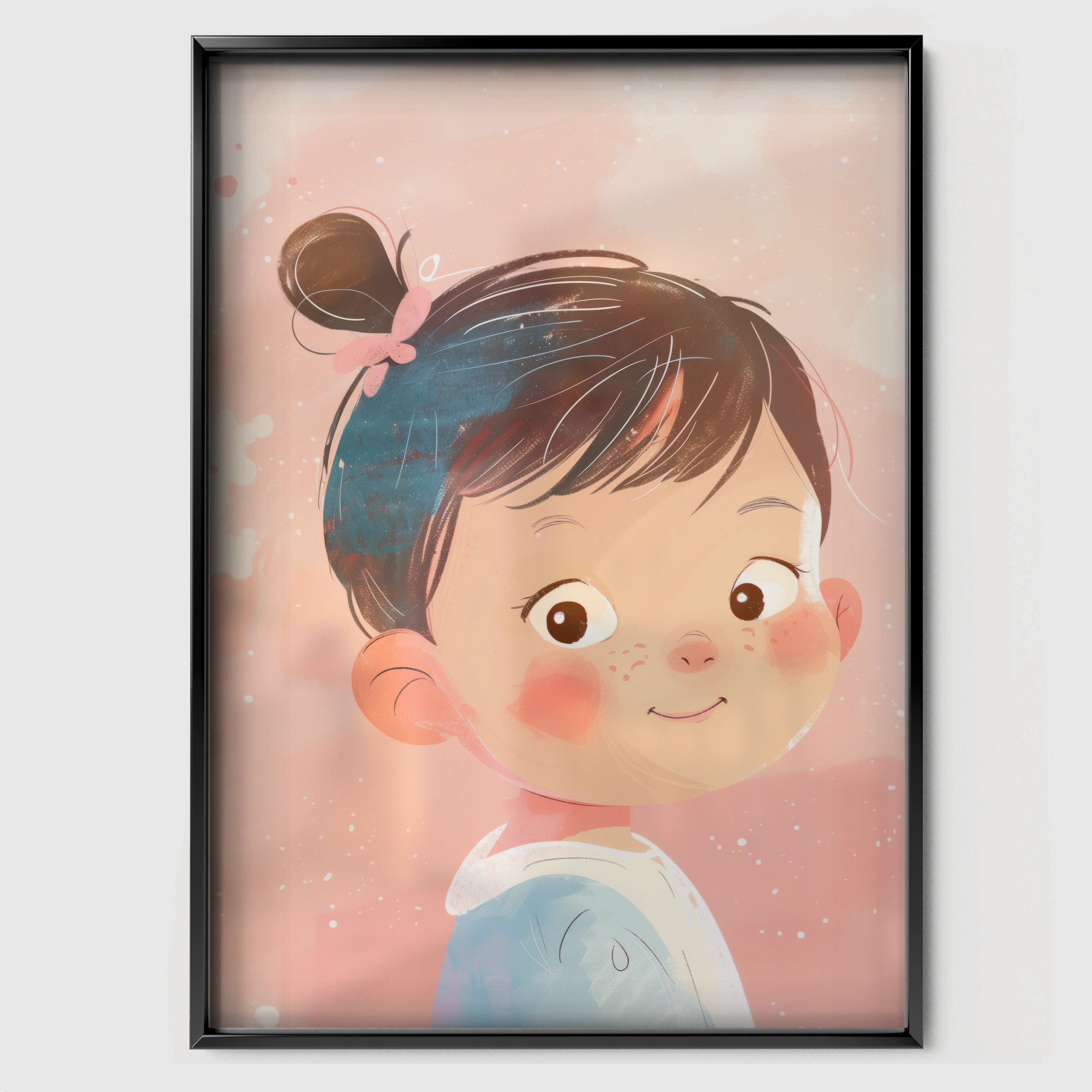 Little Girl Portrait Nursery Print - black framed nursery wall art print