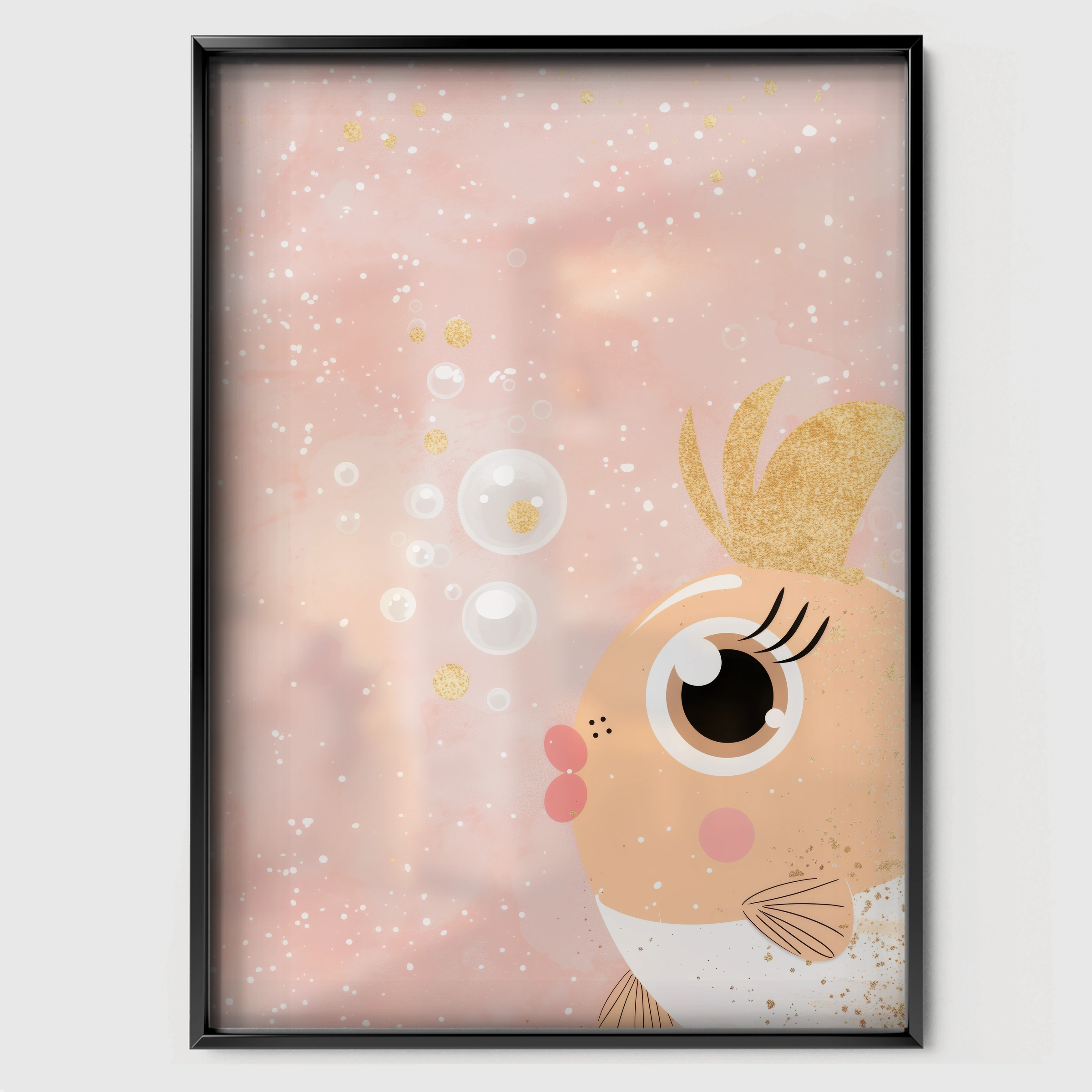 Little Goldfish Nursery Print - black framed nursery wall art print