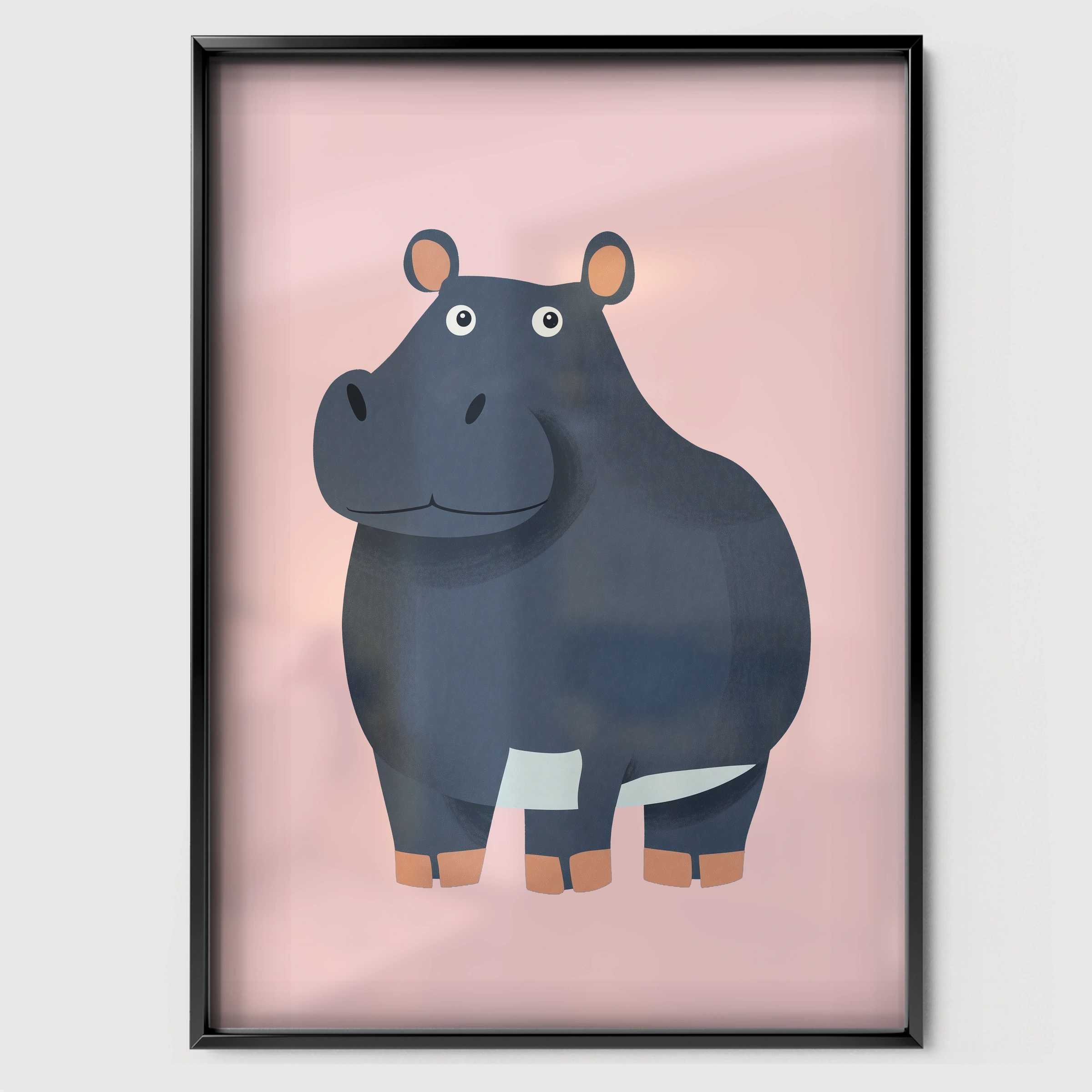 Little Hippo Nursery Print - black framed nursery wall art print