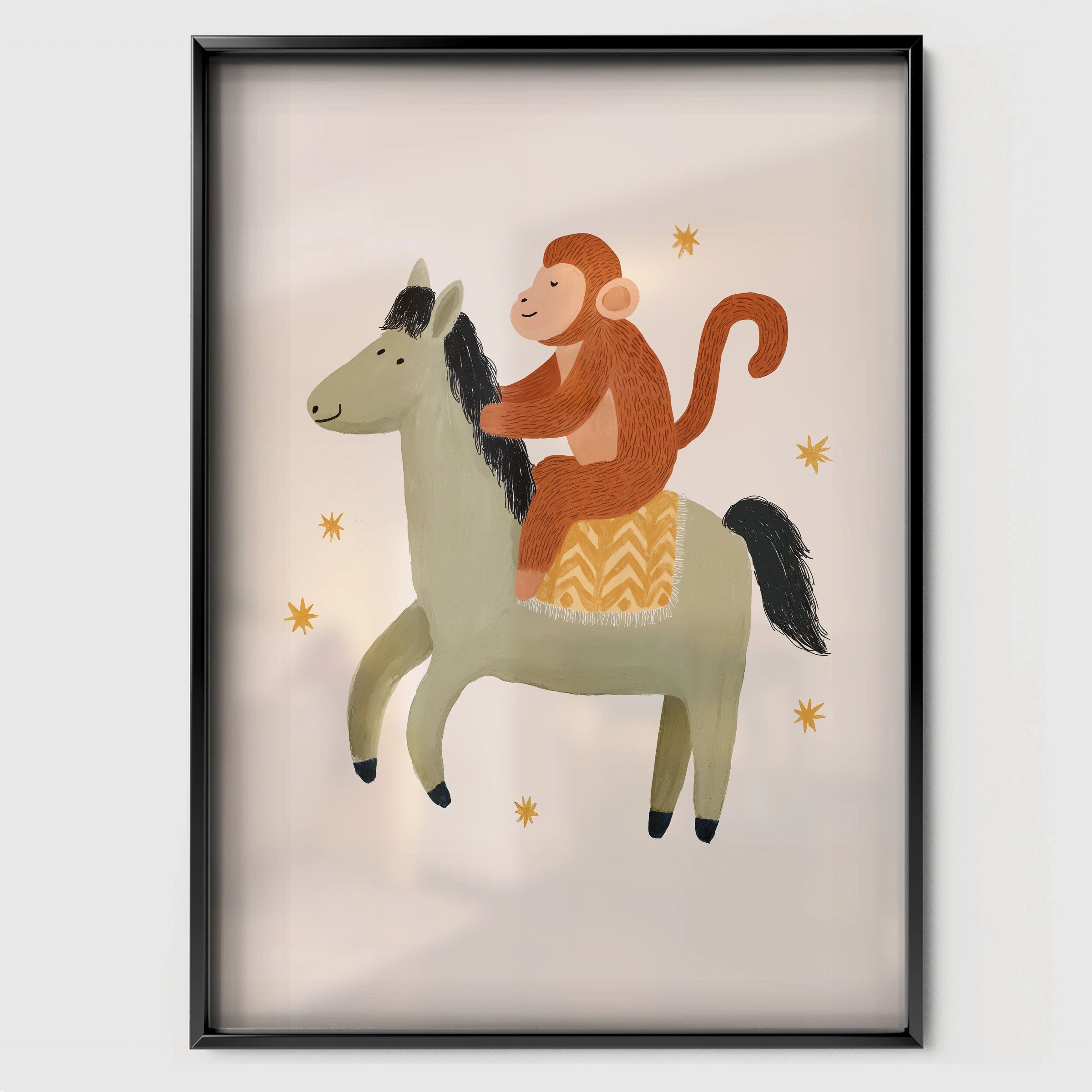 Little Horse Rider Nursery Print - black framed nursery wall art print