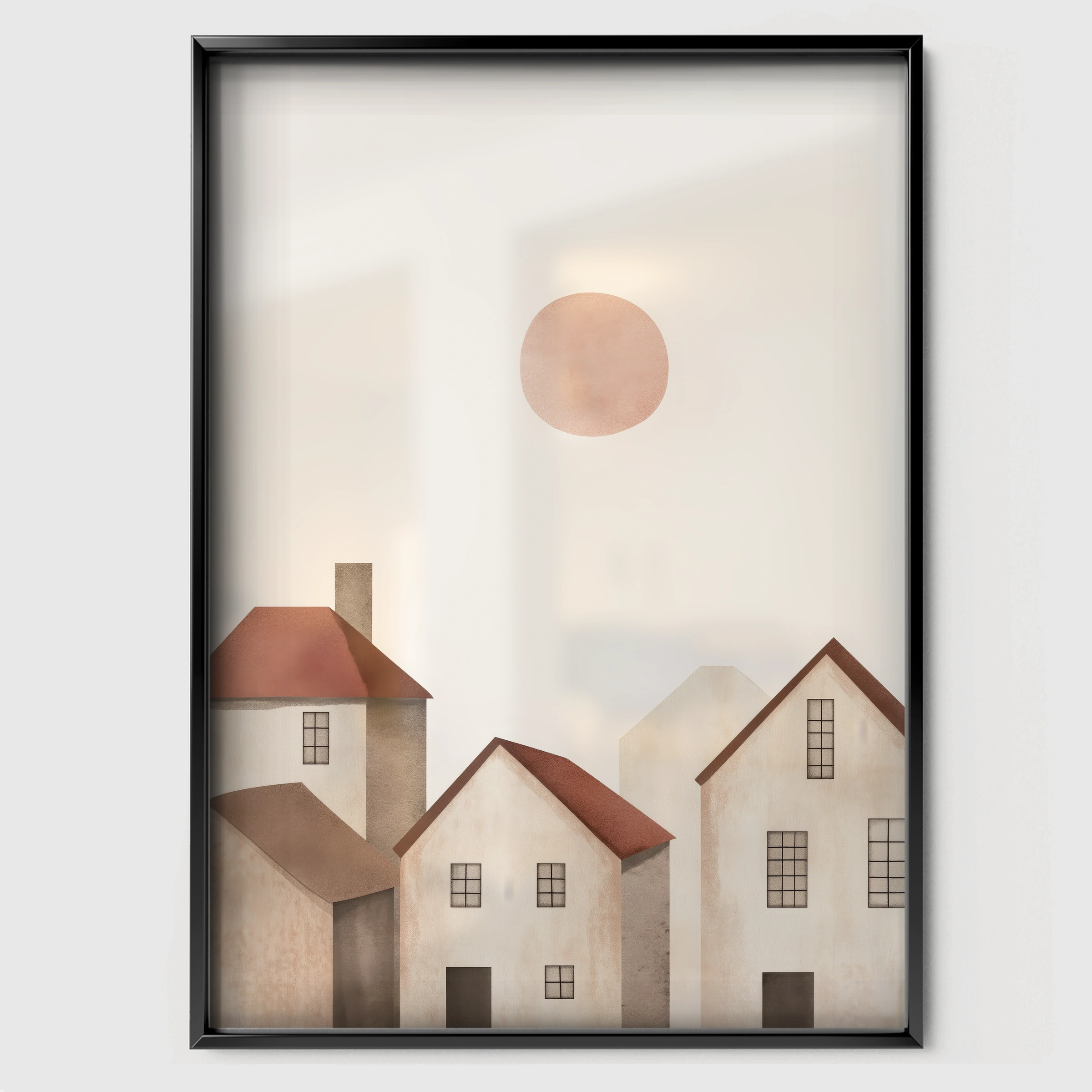 Little Houses Nursery Print - black framed nursery wall art print